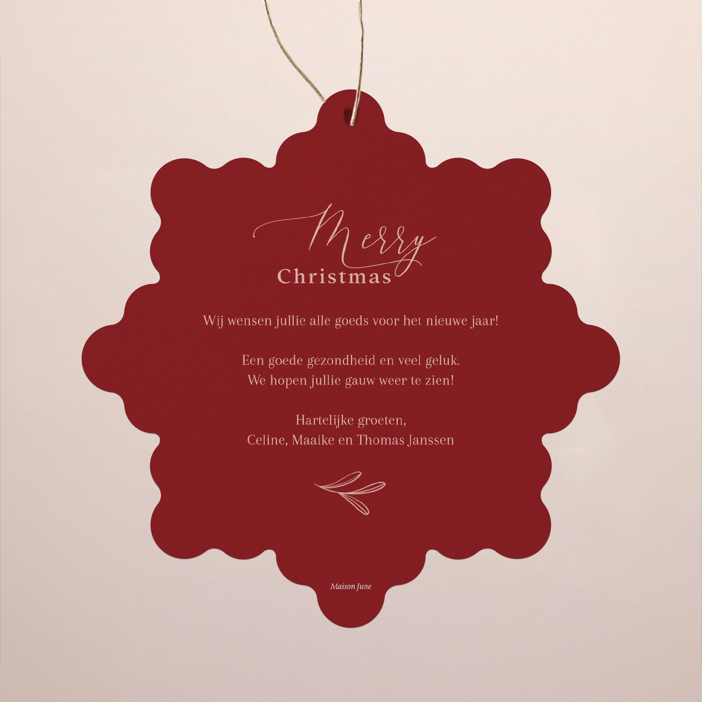 Kerstkaart Eindejaar Sneeuwvlok om op te hangen foto N° 2