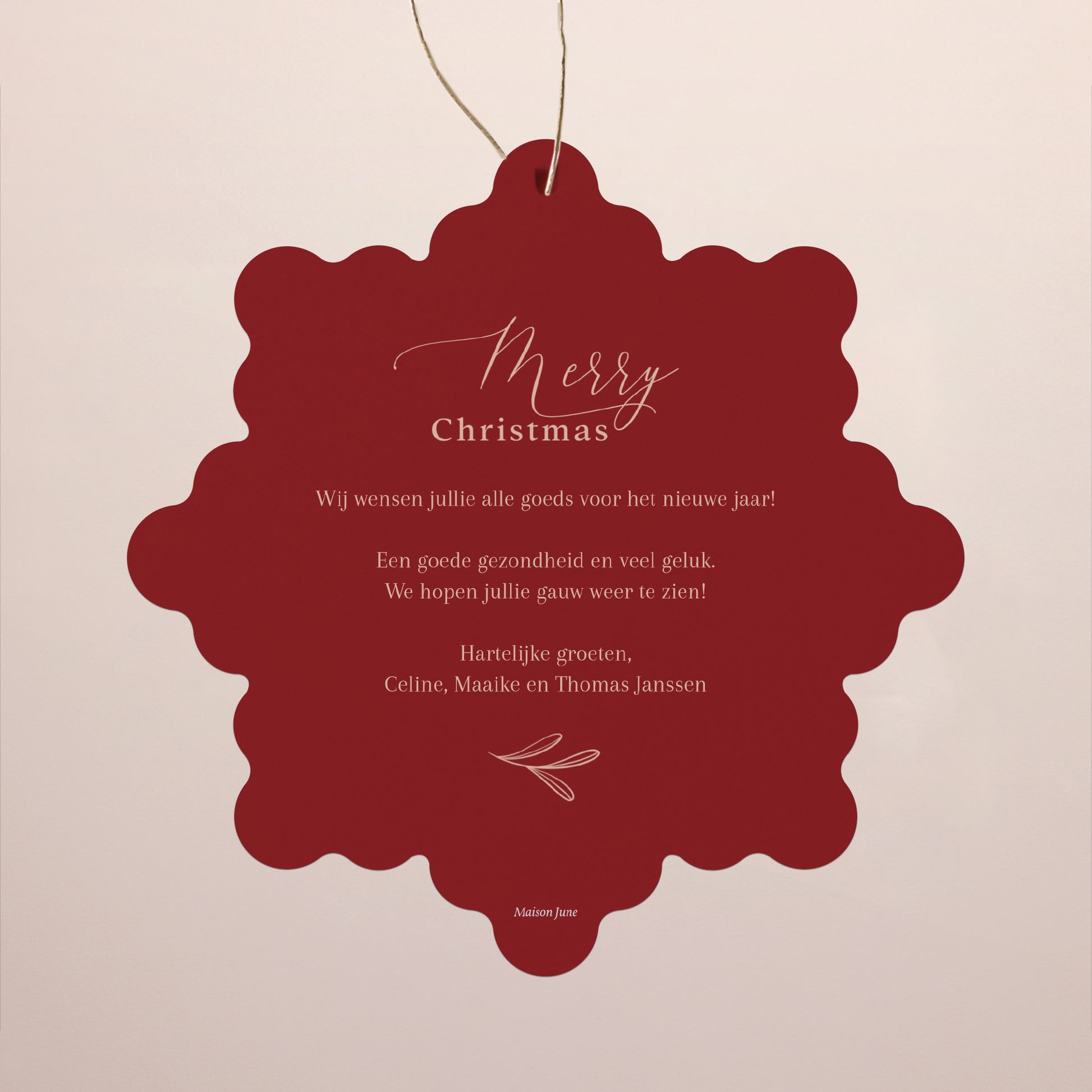 Kerstkaart Eindejaar Sneeuwvlok om op te hangen foto N° 2