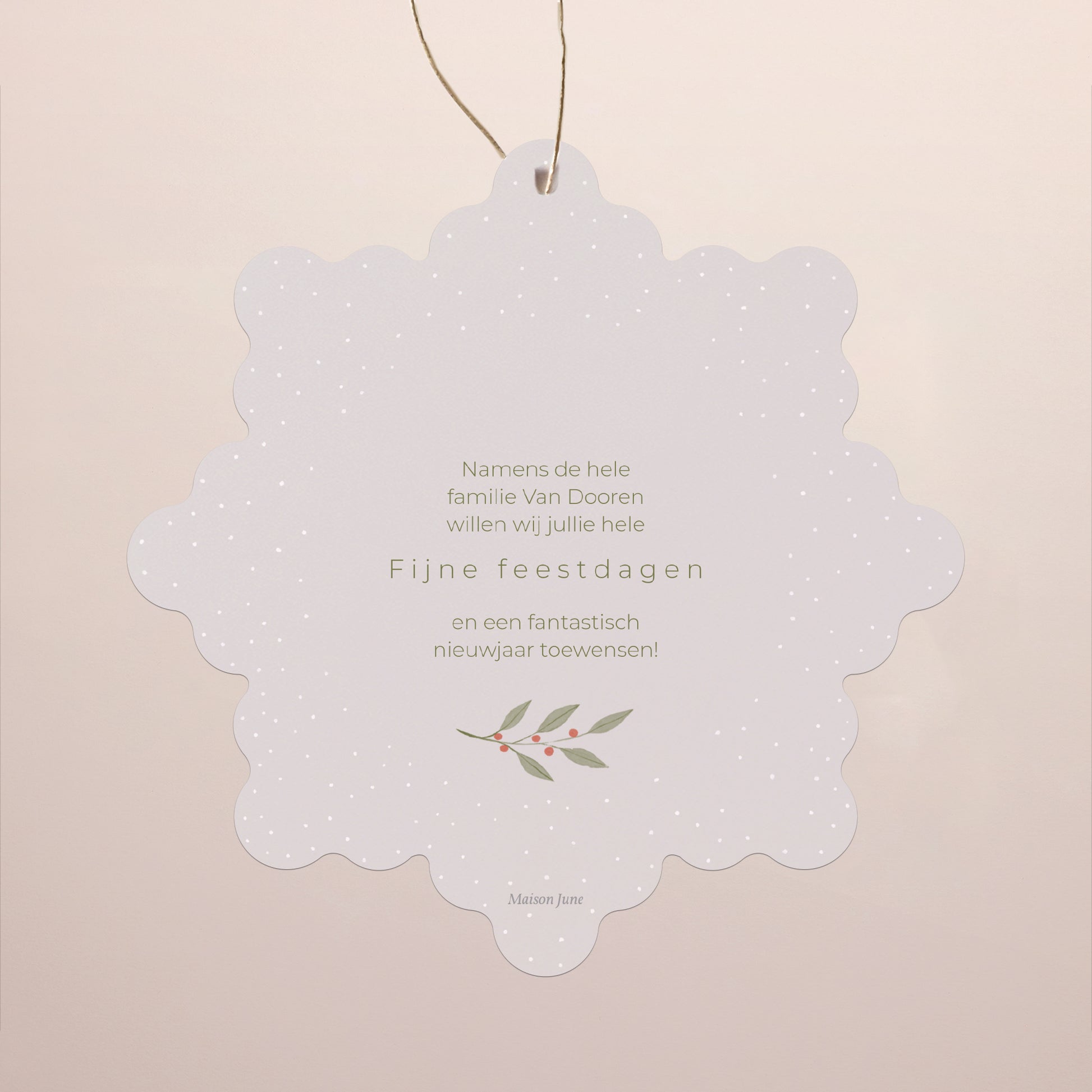 Kerstkaart Eindejaar Sneeuwvlok om op te hangen strengen en schilfers foto N° 2