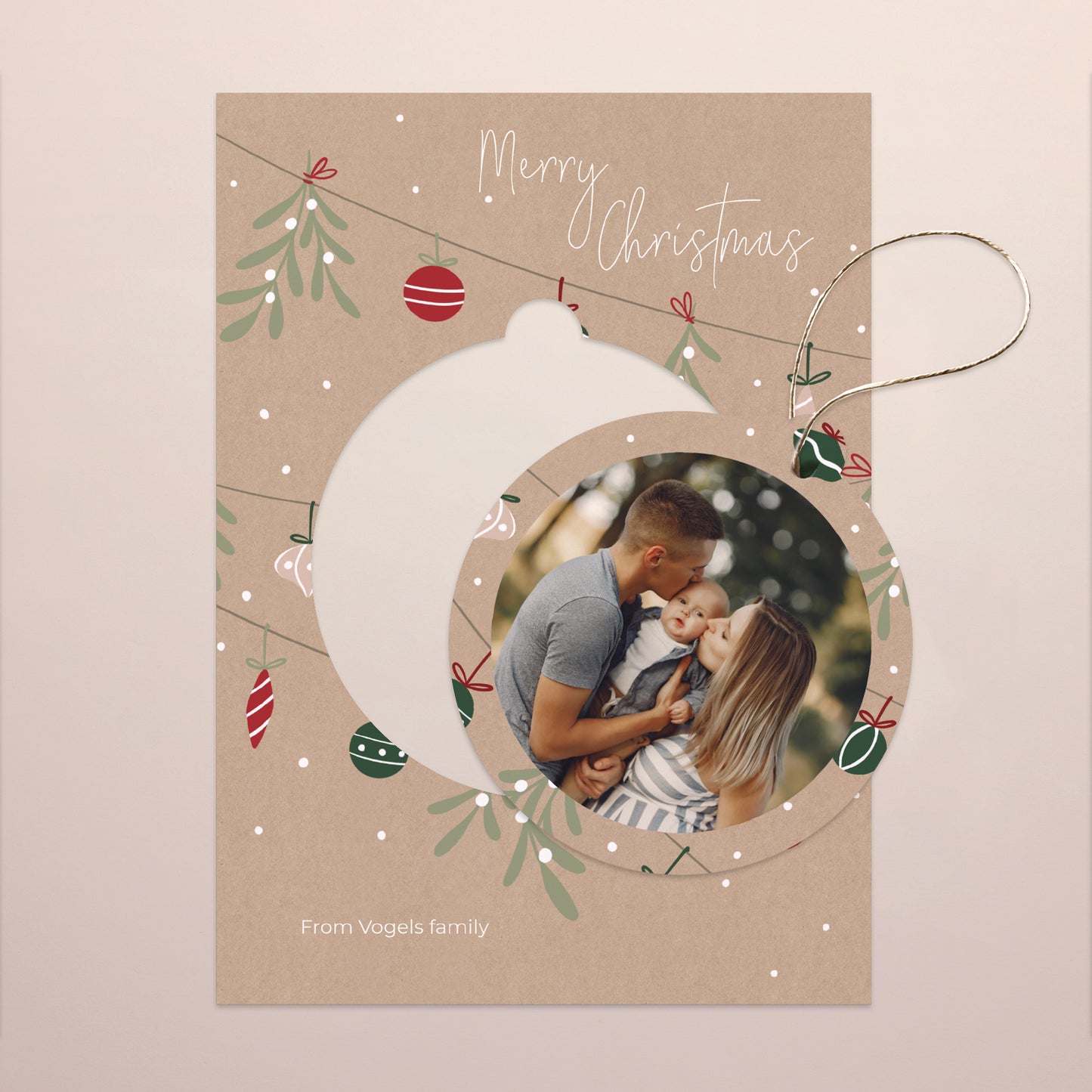 Kerstkaart Eindejaar Afneembaar Kraft slinger foto N° 1