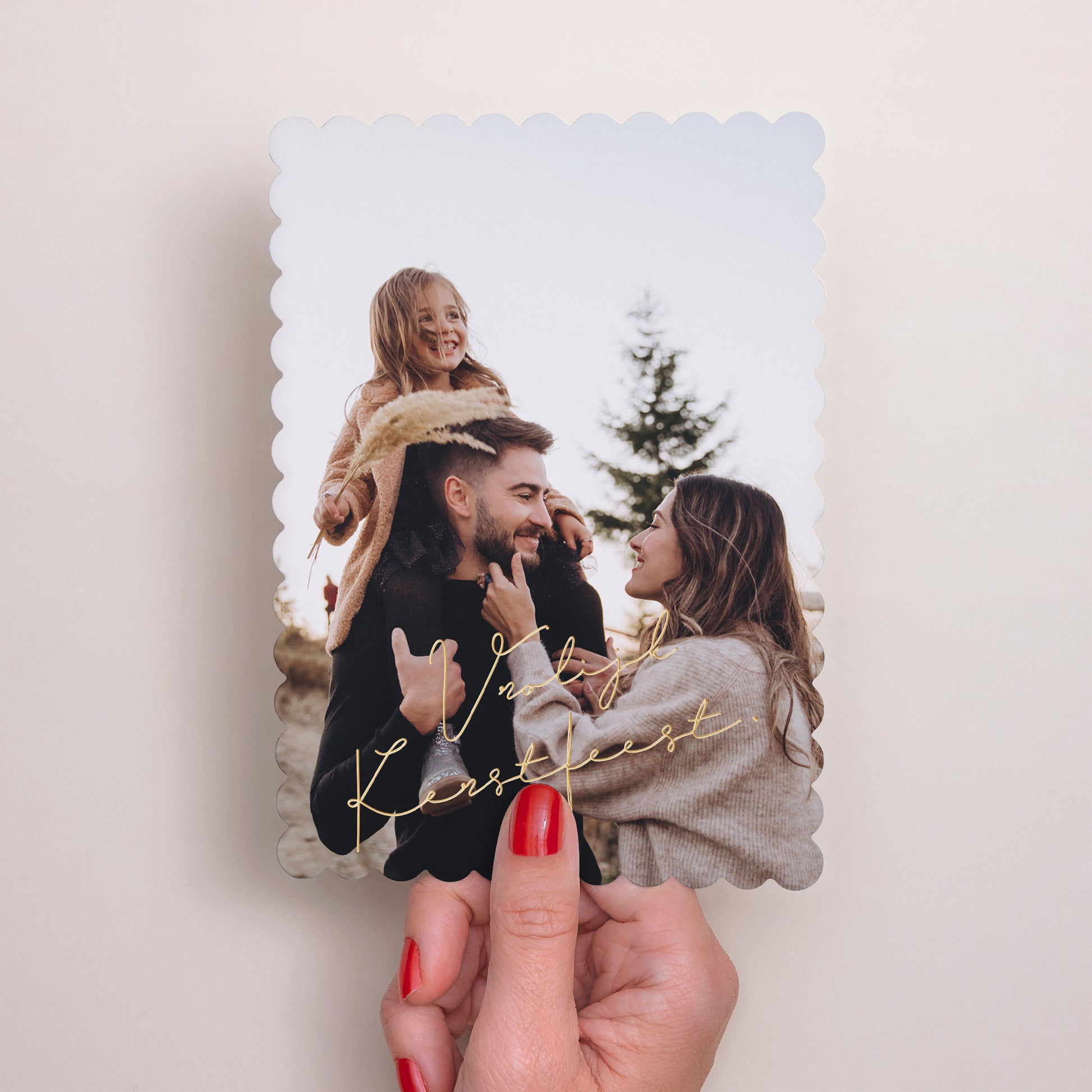 Kerstkaart Eindejaar Portret, biscuitranden Vrolijk gouden kerstfeest foto N° 2