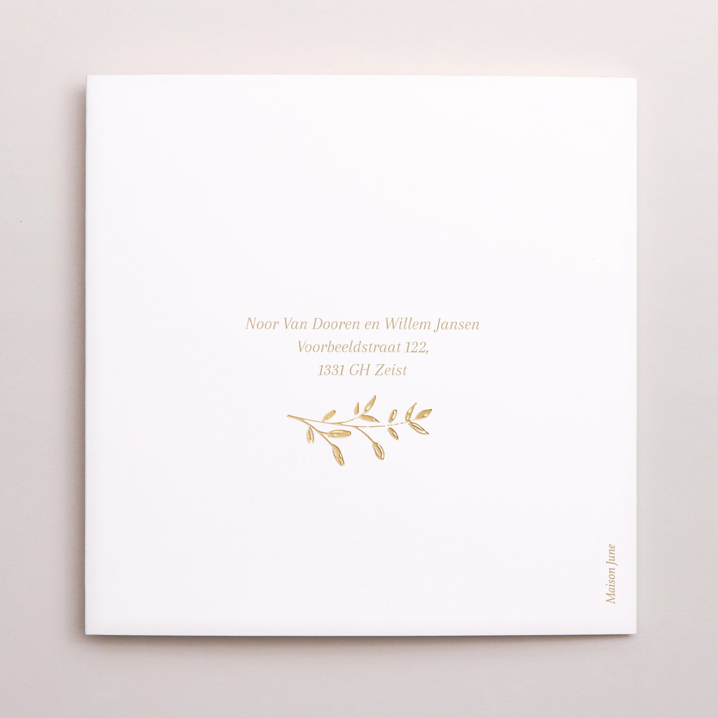 Bedankkaart Huwelijk Asymmetrisch triptiek gouden bloemenkrans foto N° 3