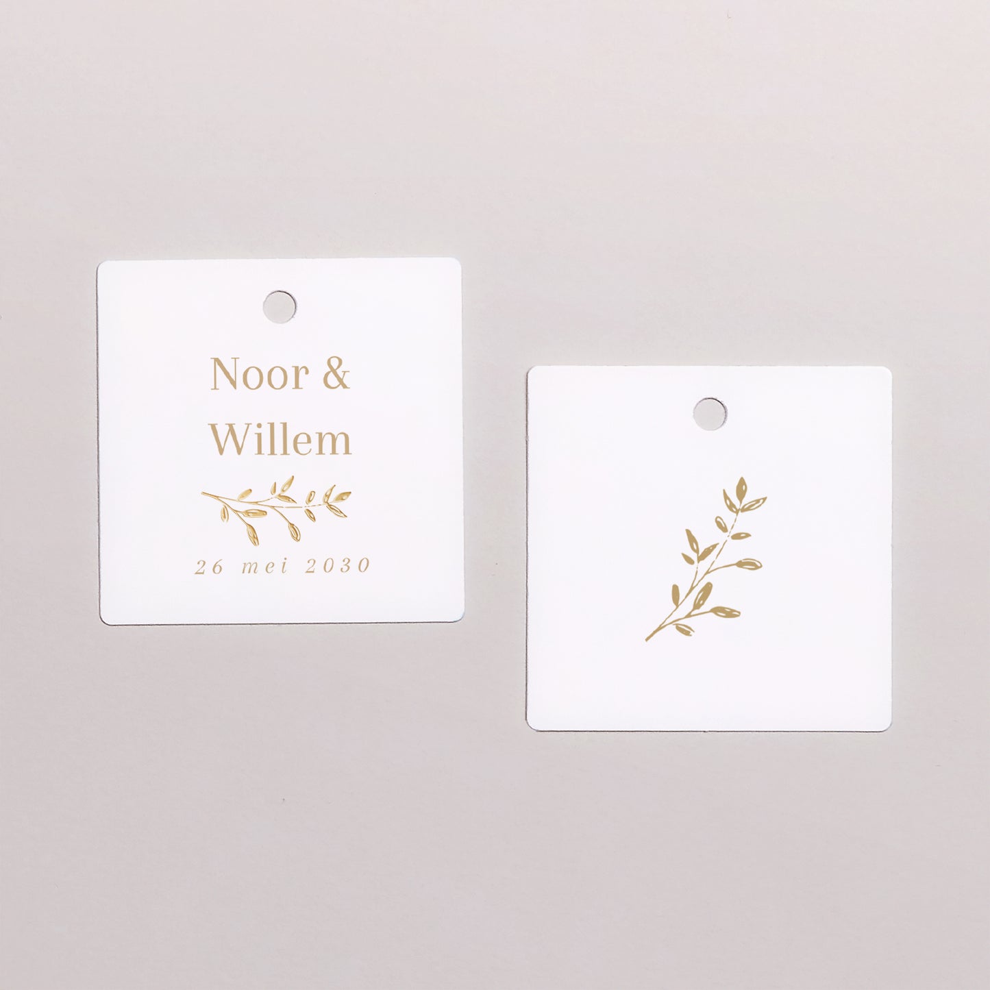 Cadeaulabel Huwelijk Vierkant gouden bloemenkrans foto N° 1