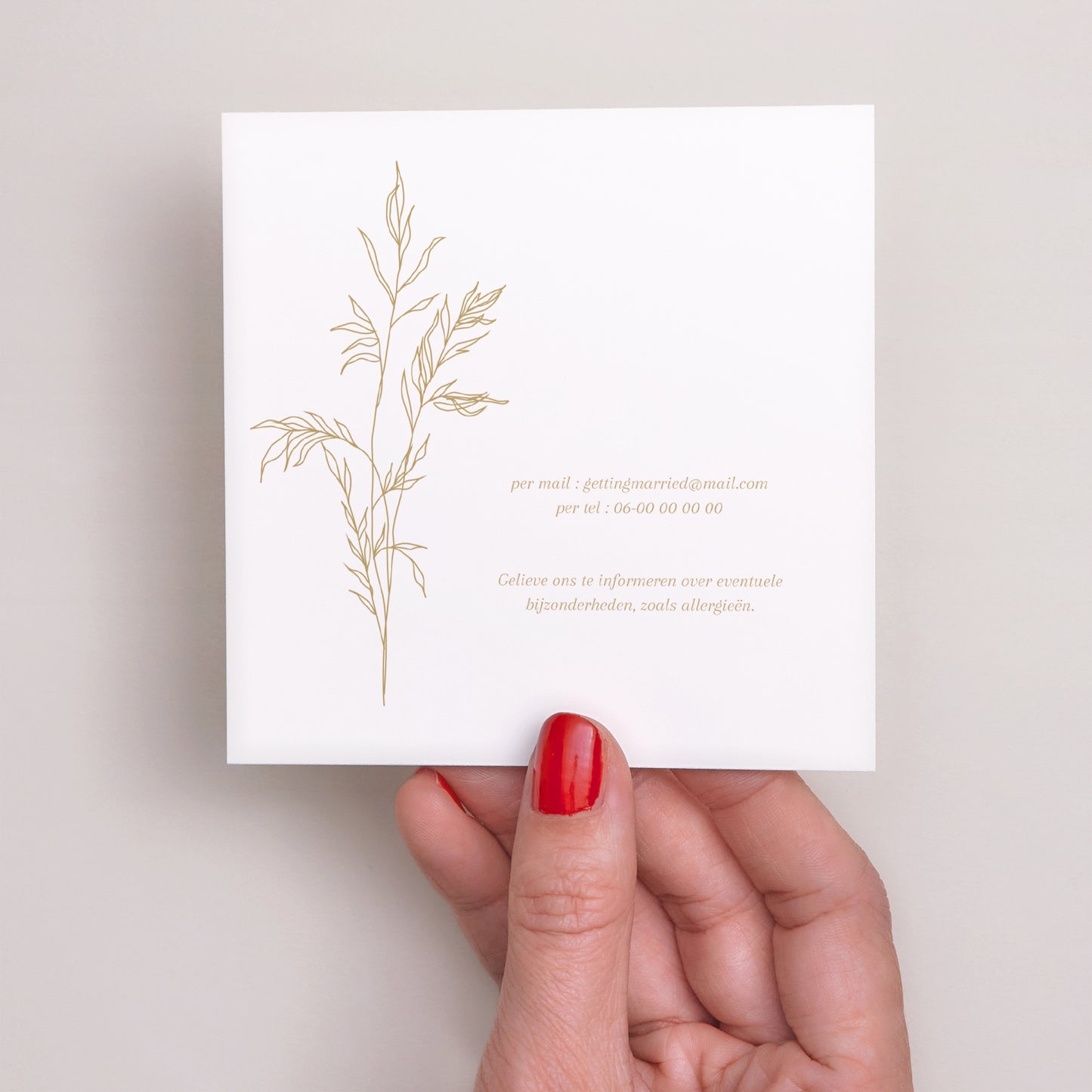RSVP kaart Huwelijk Vierkant puur gouden gebladerte foto N° 3