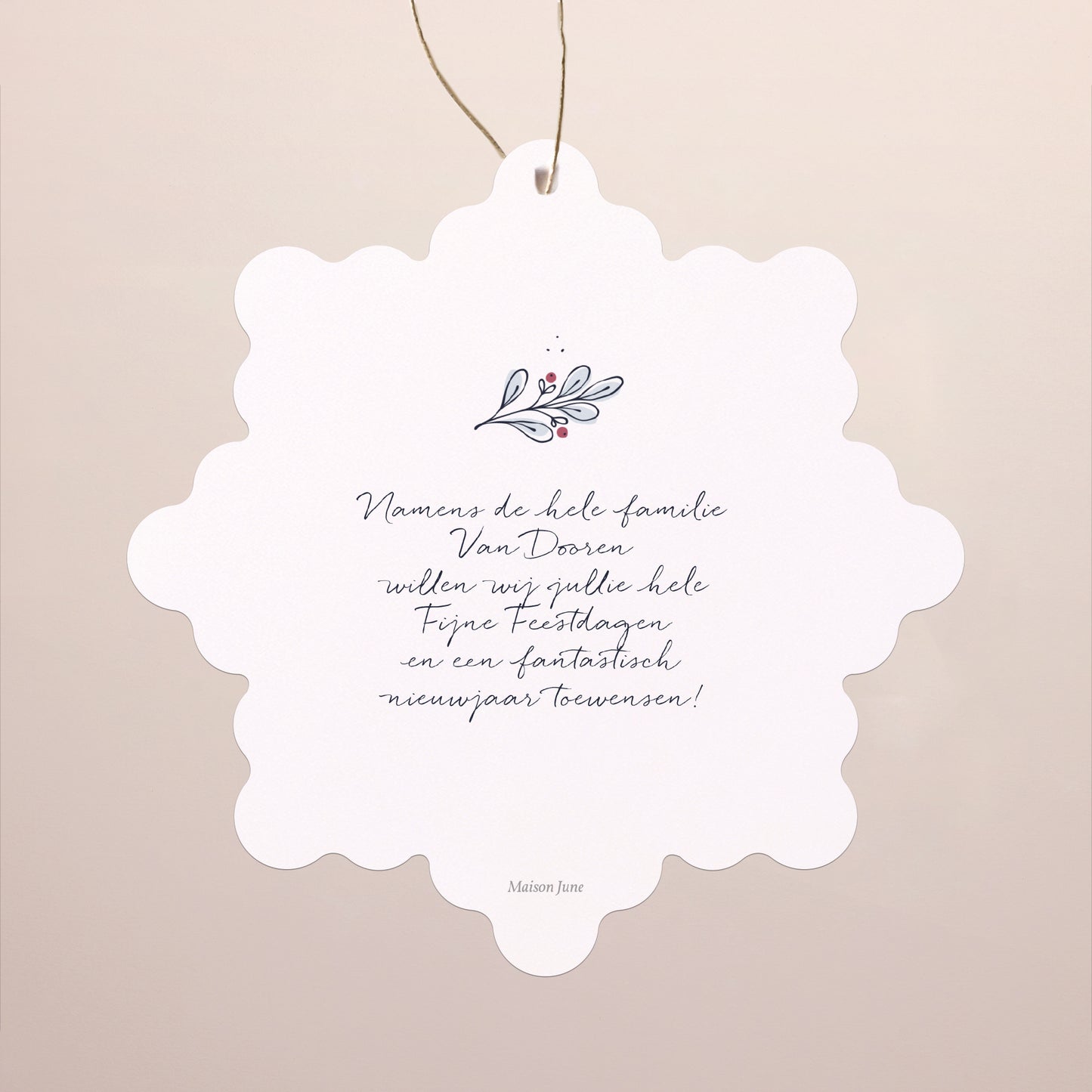 Kerstkaart Eindejaar Sneeuwvlok om op te hangen Een zachte winter foto N° 2