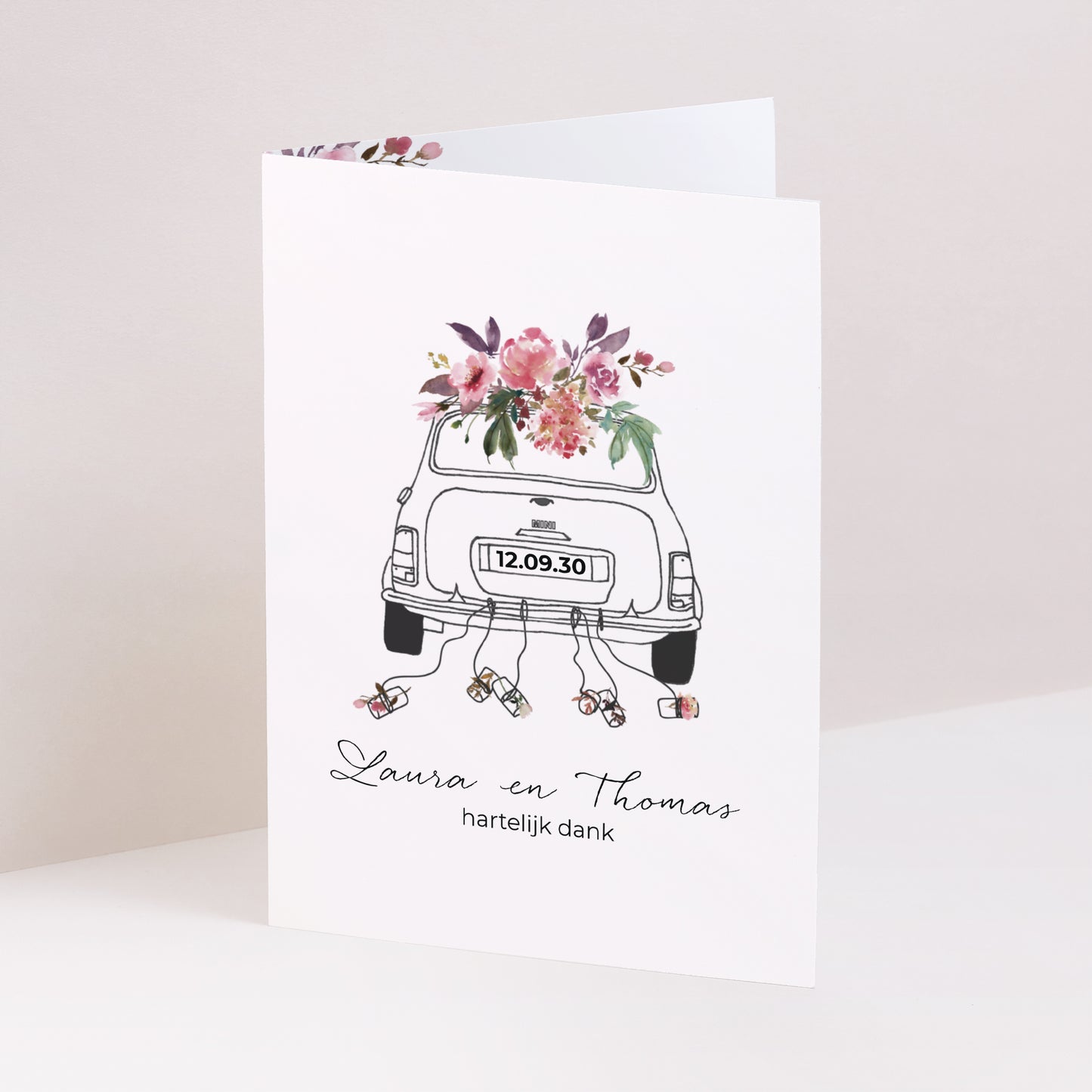 Bedankkaart Huwelijk Portret dubbele vouw Minibloemen foto N° 1