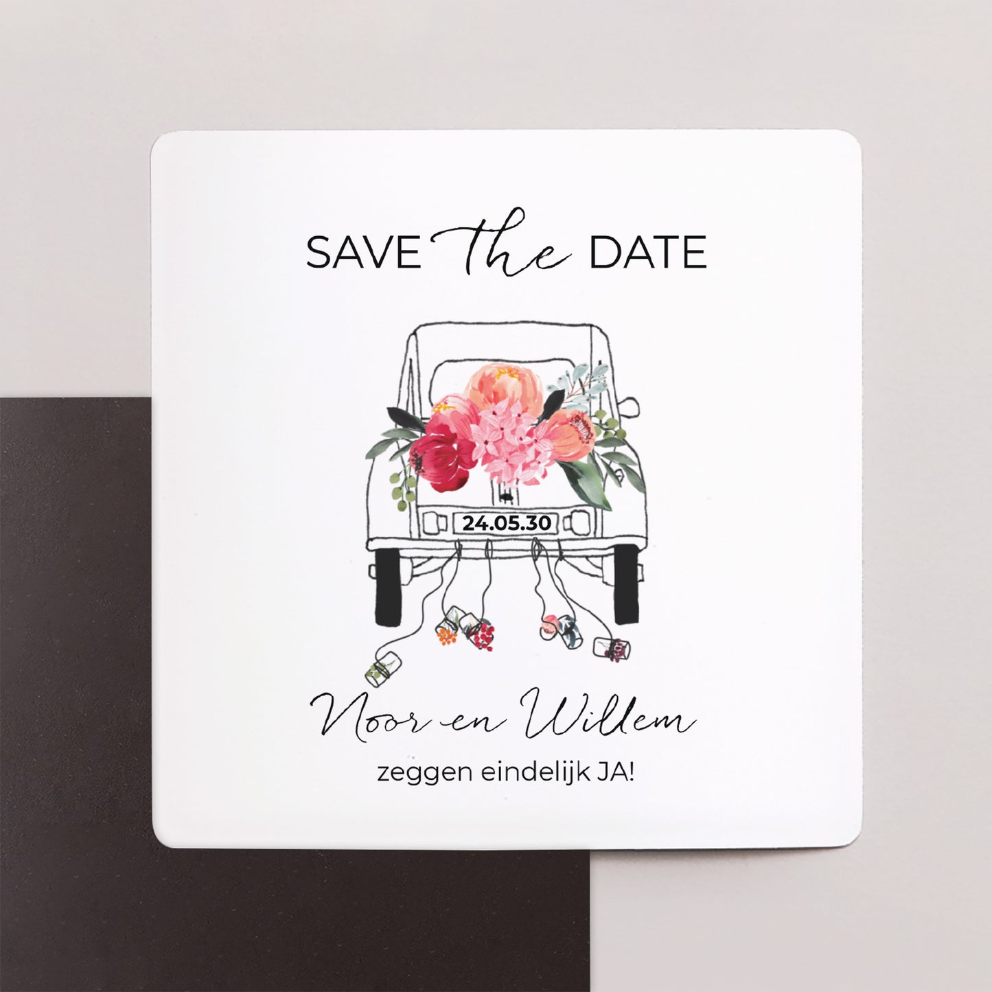 Save the date kaart Huwelijk Set van 9, magnetisch. 2CV in bloei foto N° 1