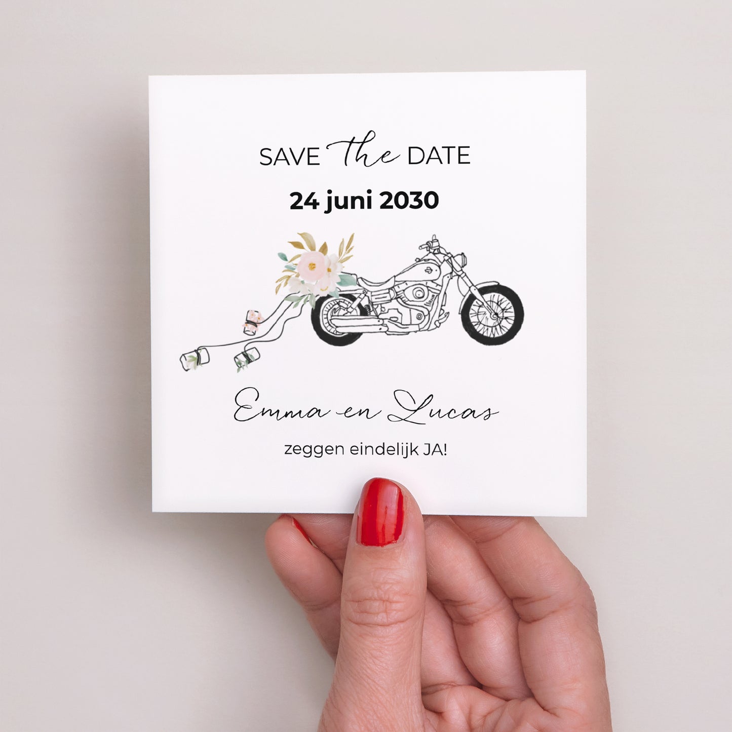 Save the date kaart Huwelijk Vierkant Harley in bloei foto N° 2
