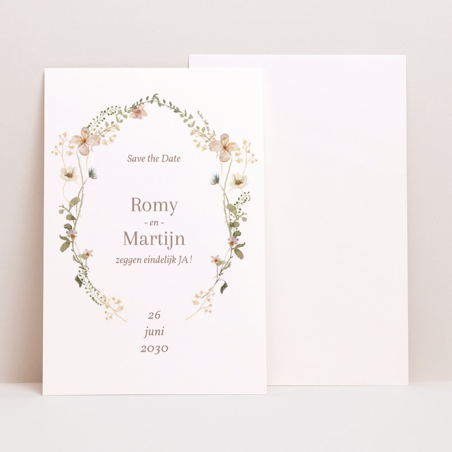 Save the date kaart Huwelijk Portret Wilde bloemen III foto N° 1