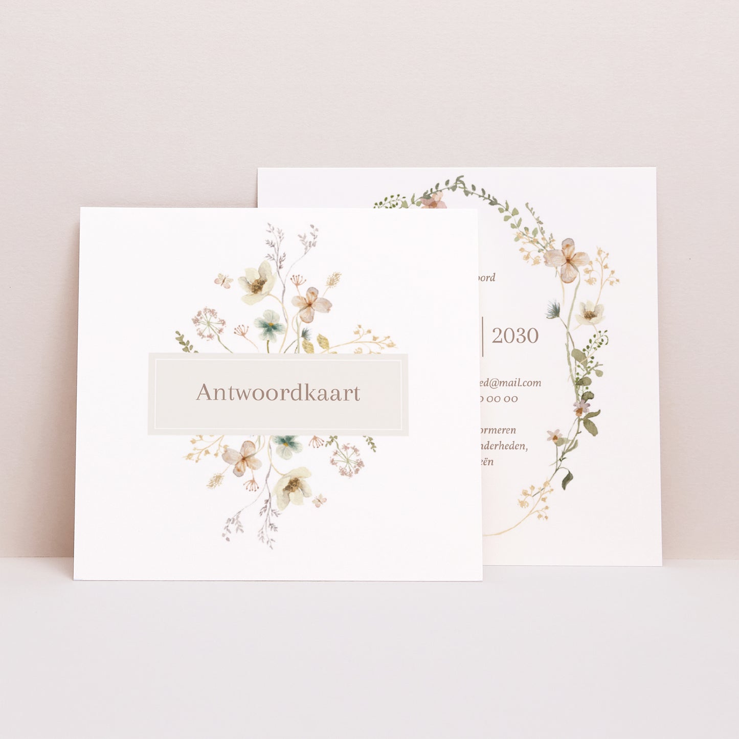 RSVP kaart Huwelijk Vierkant Wilde bloemen III foto N° 1