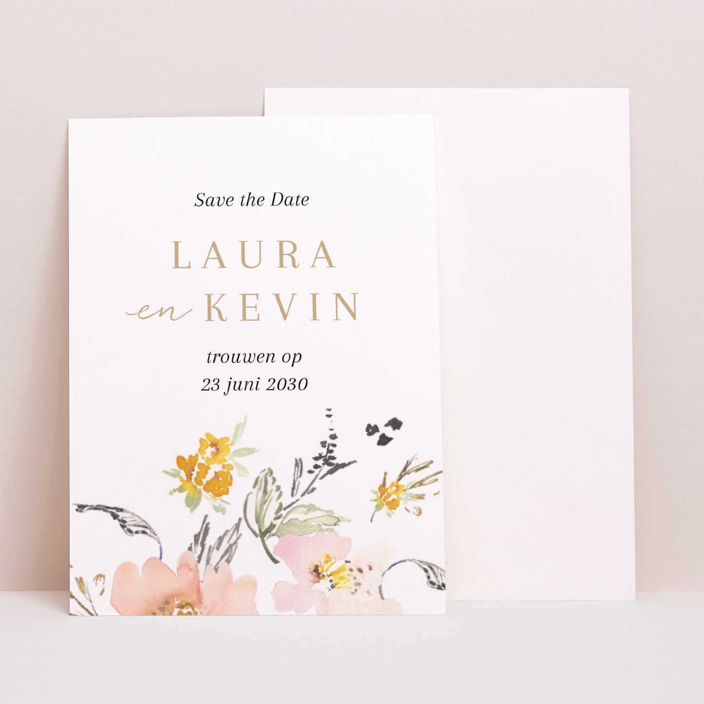 Save the date kaart Huwelijk Portret Pop bloemen foto N° 1
