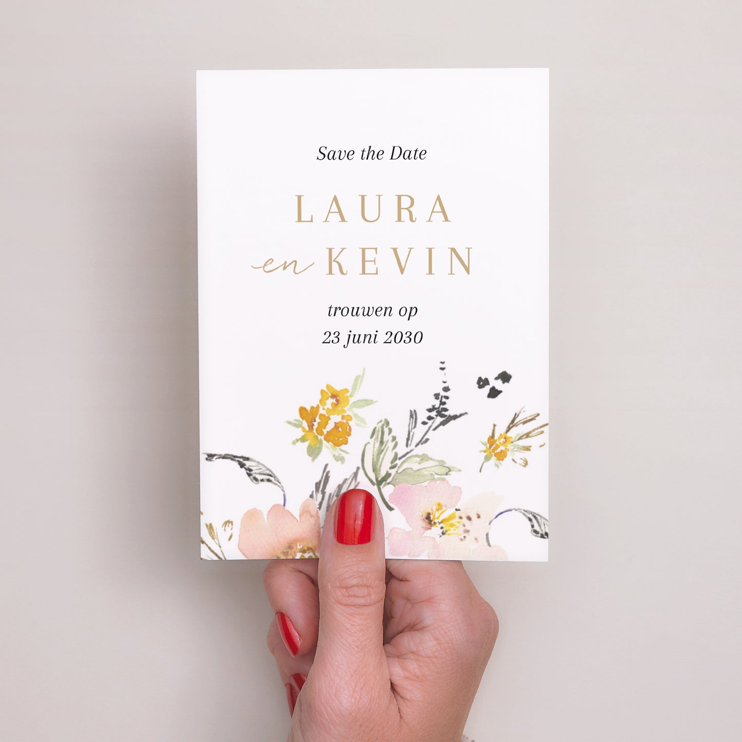 Save the date kaart Huwelijk Portret Pop bloemen foto N° 2