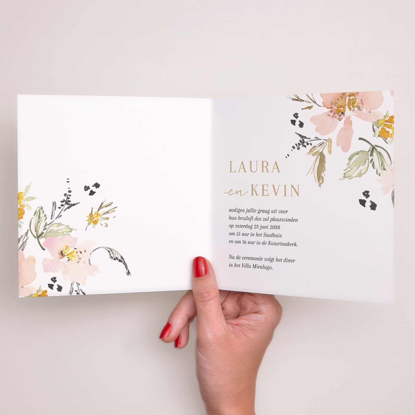 Uitnodigingskaart Huwelijk Dubbele vierkante vouw Pop bloemen foto N° 2