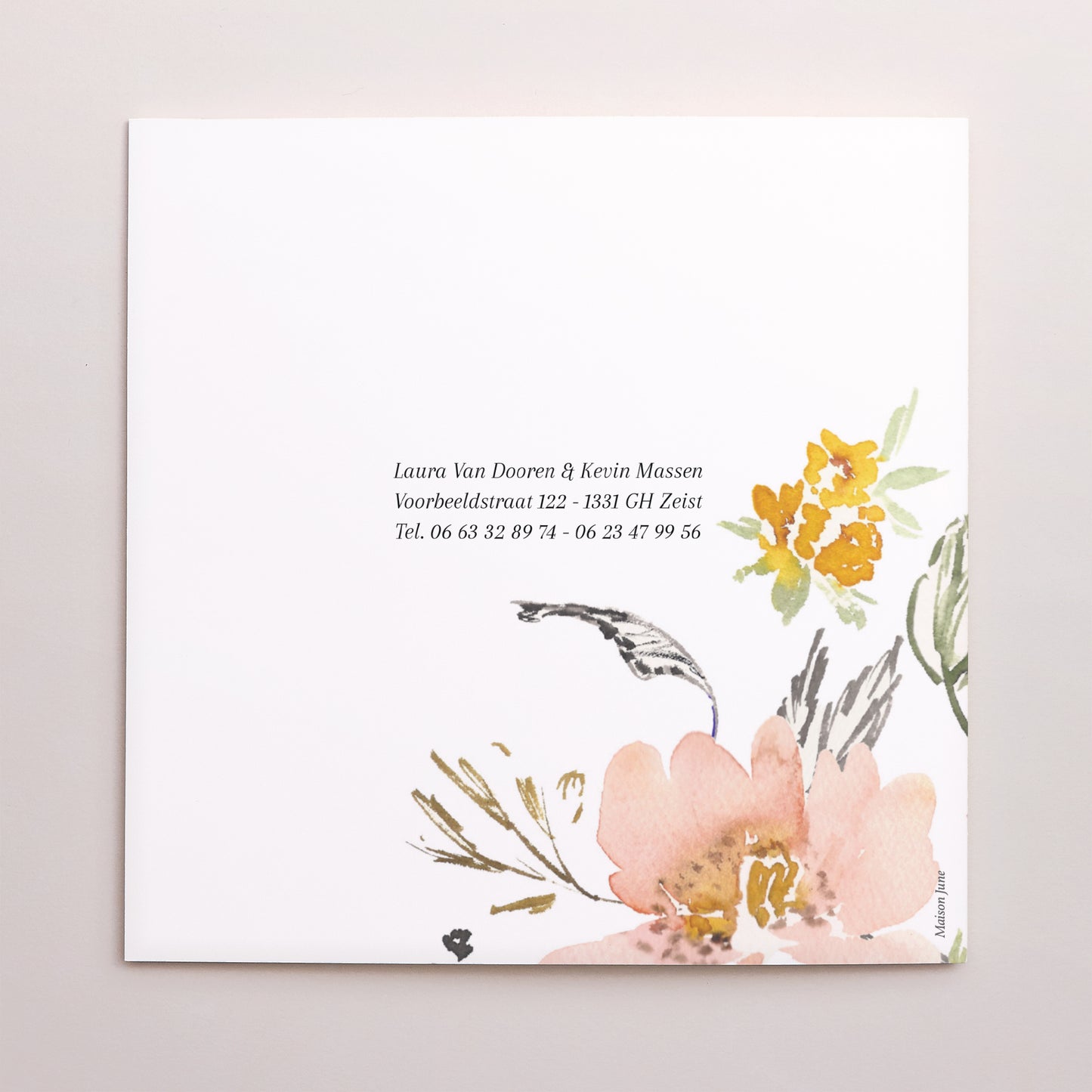 Uitnodigingskaart Huwelijk Dubbele vierkante vouw Pop bloemen foto N° 3