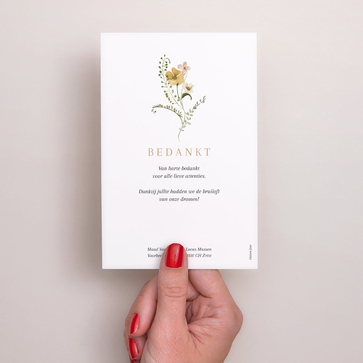 Bedankkaart Huwelijk Portret Wilde bloemen II foto N° 3
