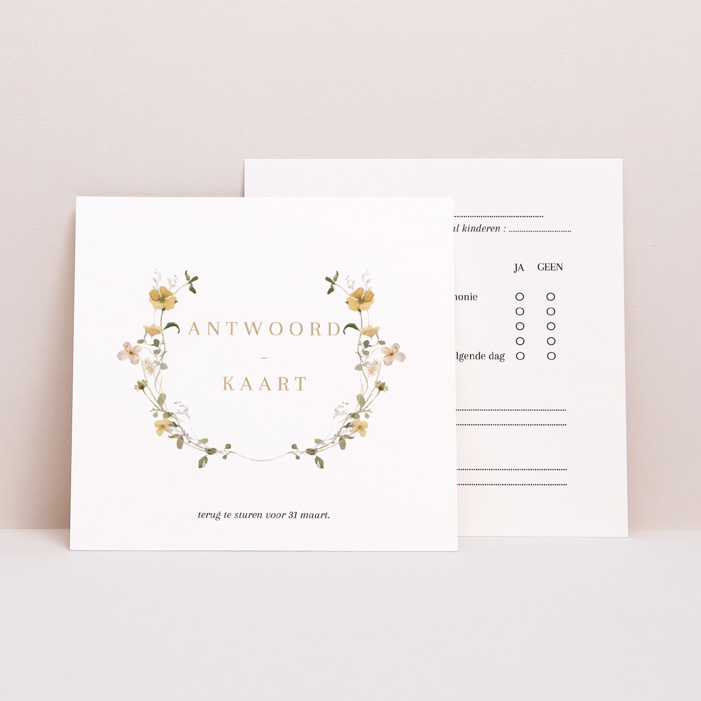 RSVP kaart Huwelijk Vierkant Wilde bloemen II foto N° 1