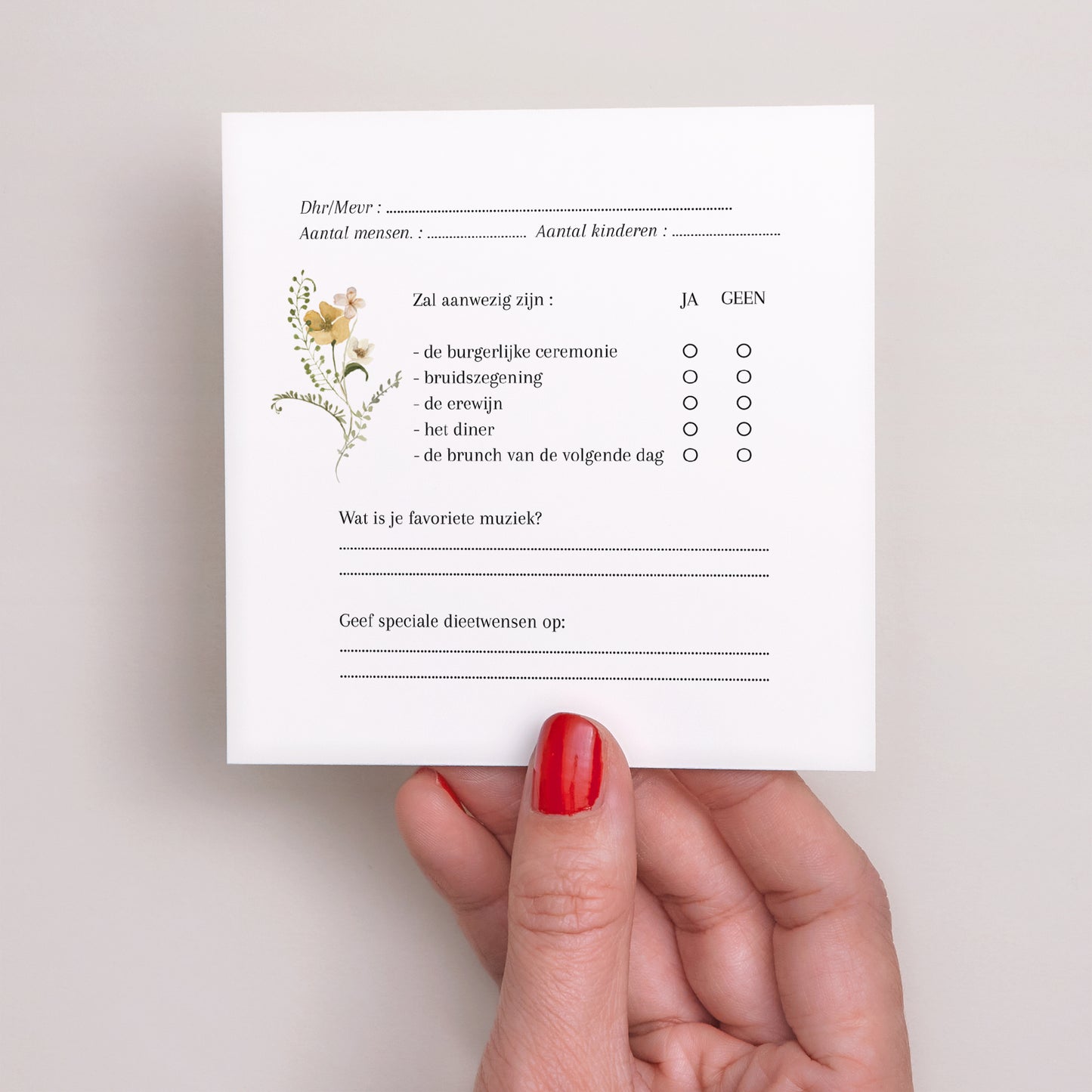 RSVP kaart Huwelijk Vierkant Wilde bloemen II foto N° 3