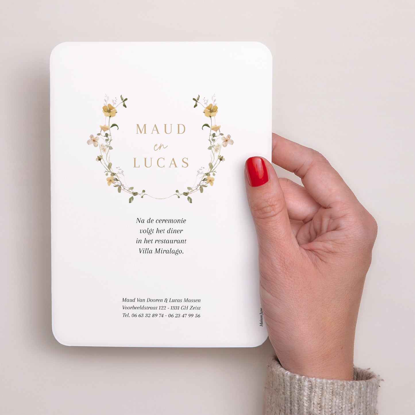 Uitnodigingskaart Huwelijk Portret, afgeronde randen Wilde bloemen II foto N° 3