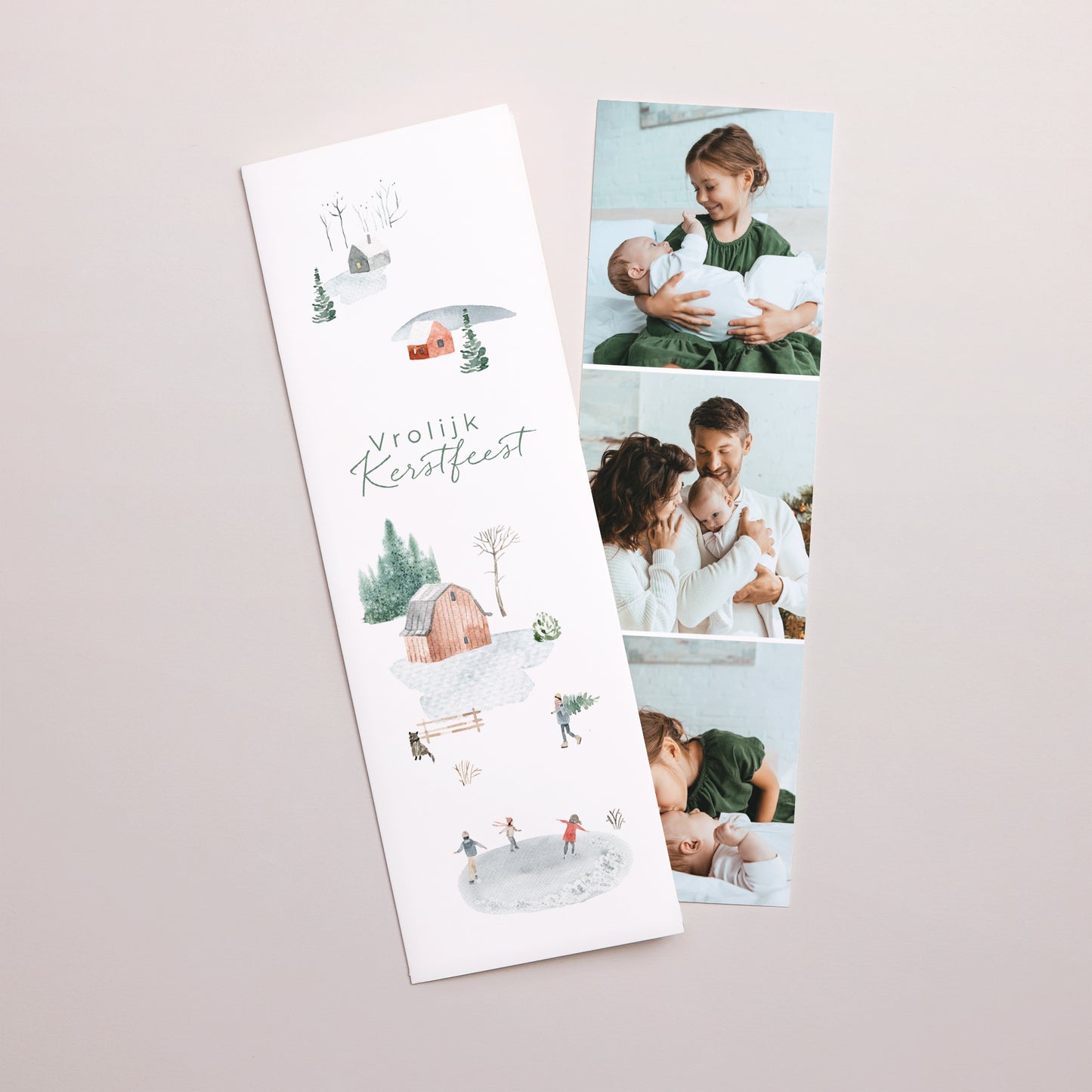 Kerstkaart Eindejaar Fotocabine bladwijzer Besneeuwd dorp foto N° 1