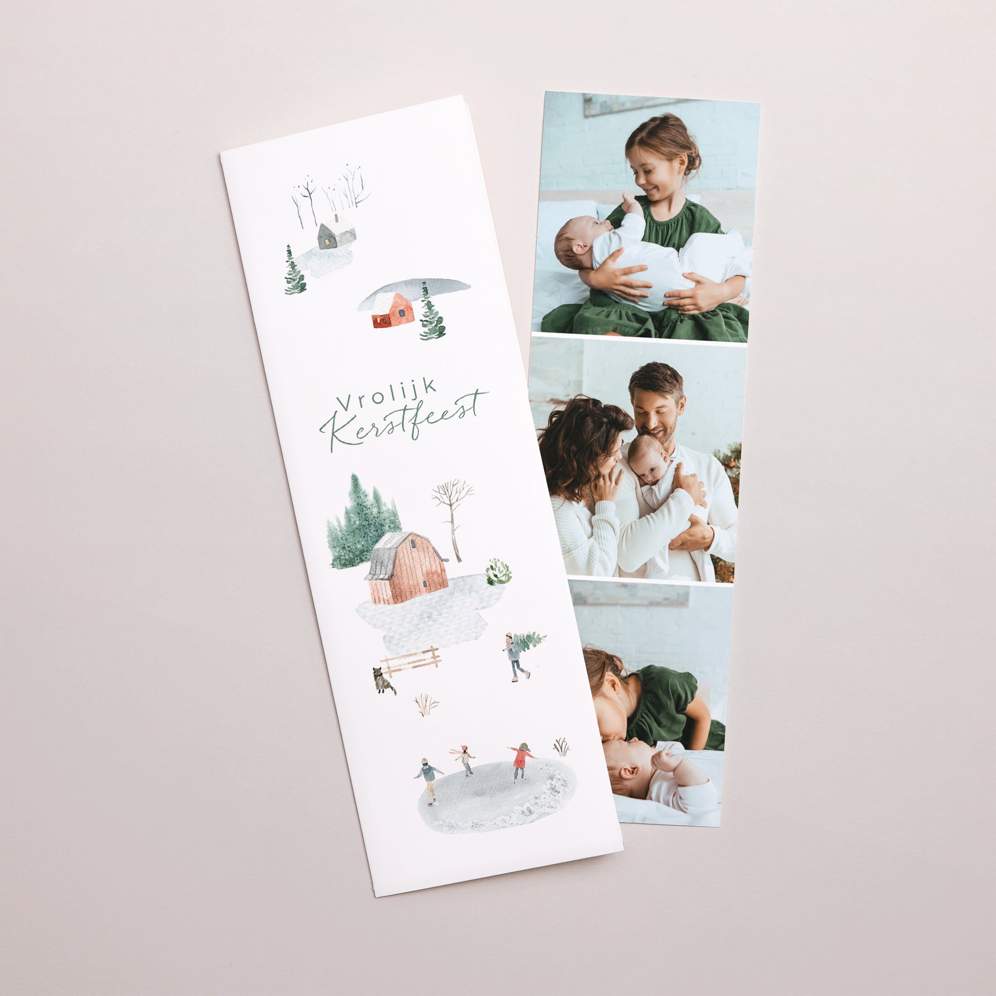 Kerstkaart Eindejaar Fotocabine bladwijzer Besneeuwd dorp foto N° 1