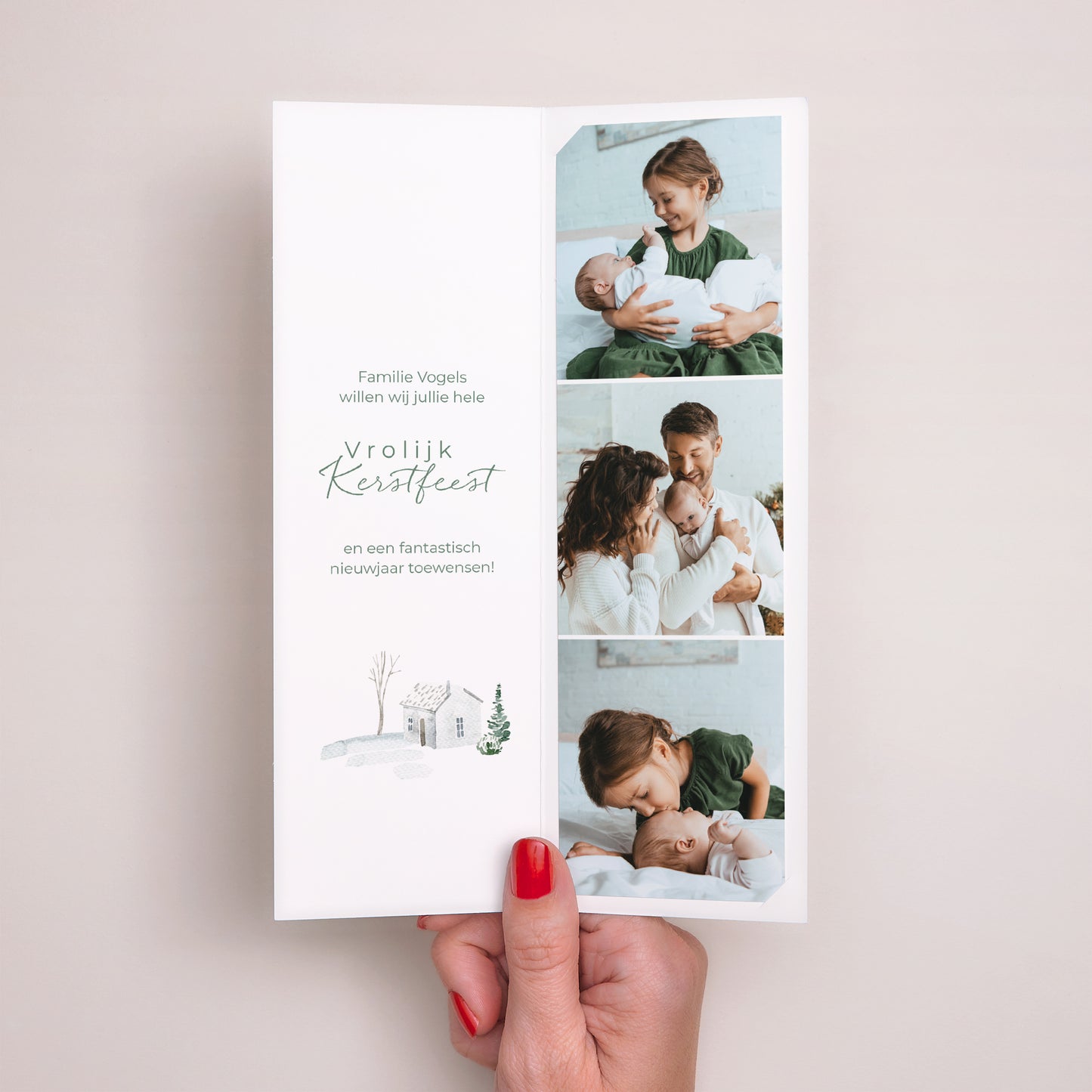 Kerstkaart Eindejaar Fotocabine bladwijzer Besneeuwd dorp foto N° 2