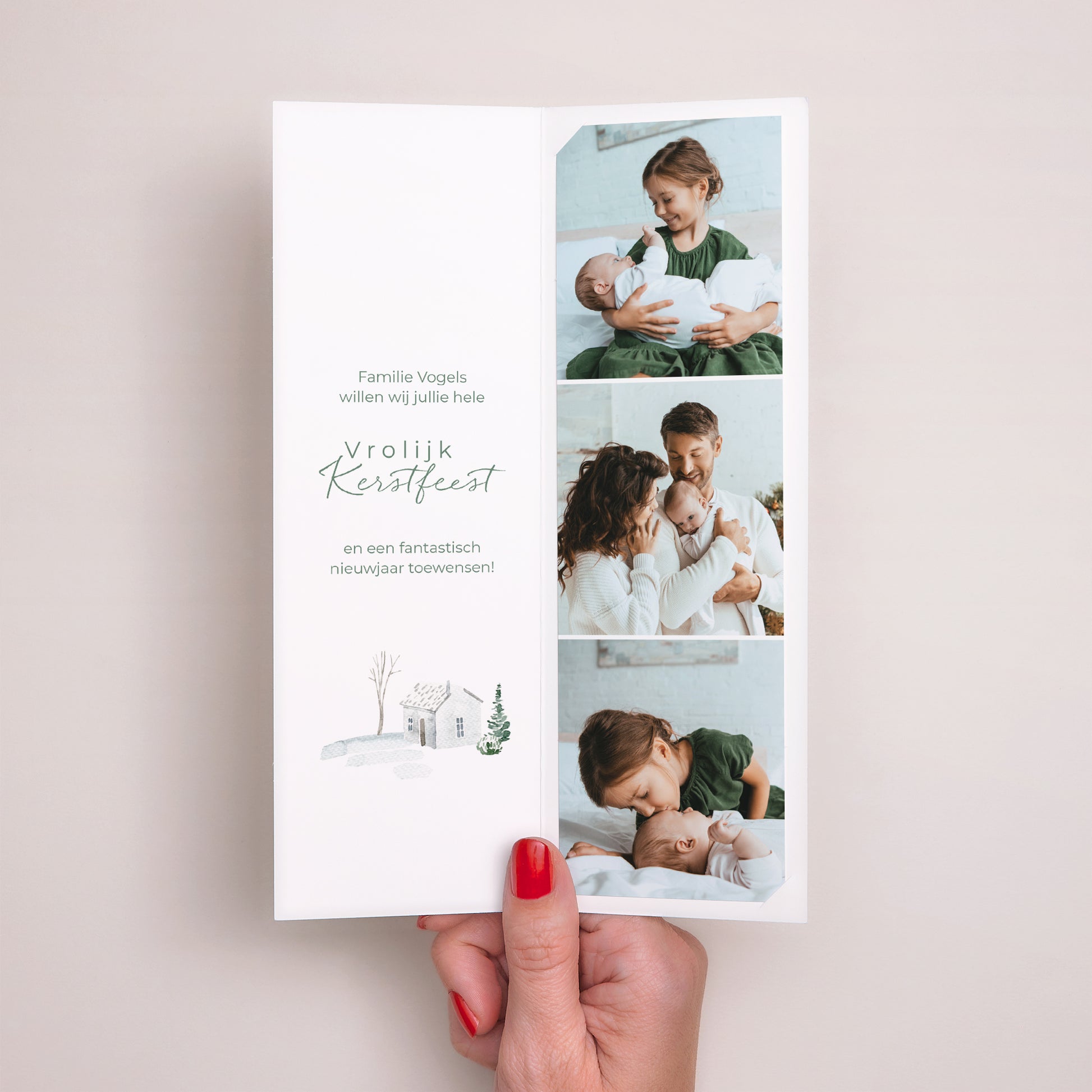Kerstkaart Eindejaar Fotocabine bladwijzer Besneeuwd dorp foto N° 2
