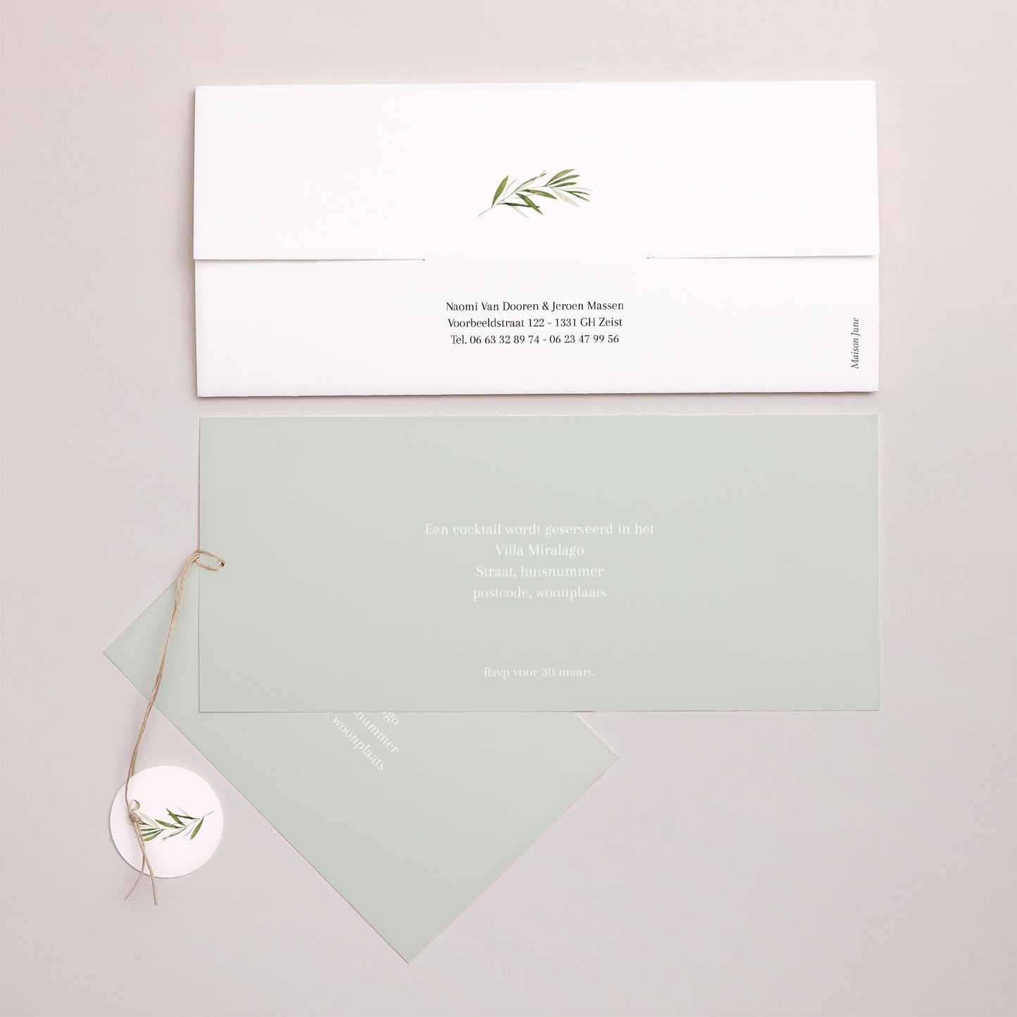 Uitnodigingskaart Huwelijk Mapje 2 kaarten, label olijftak III foto N° 4