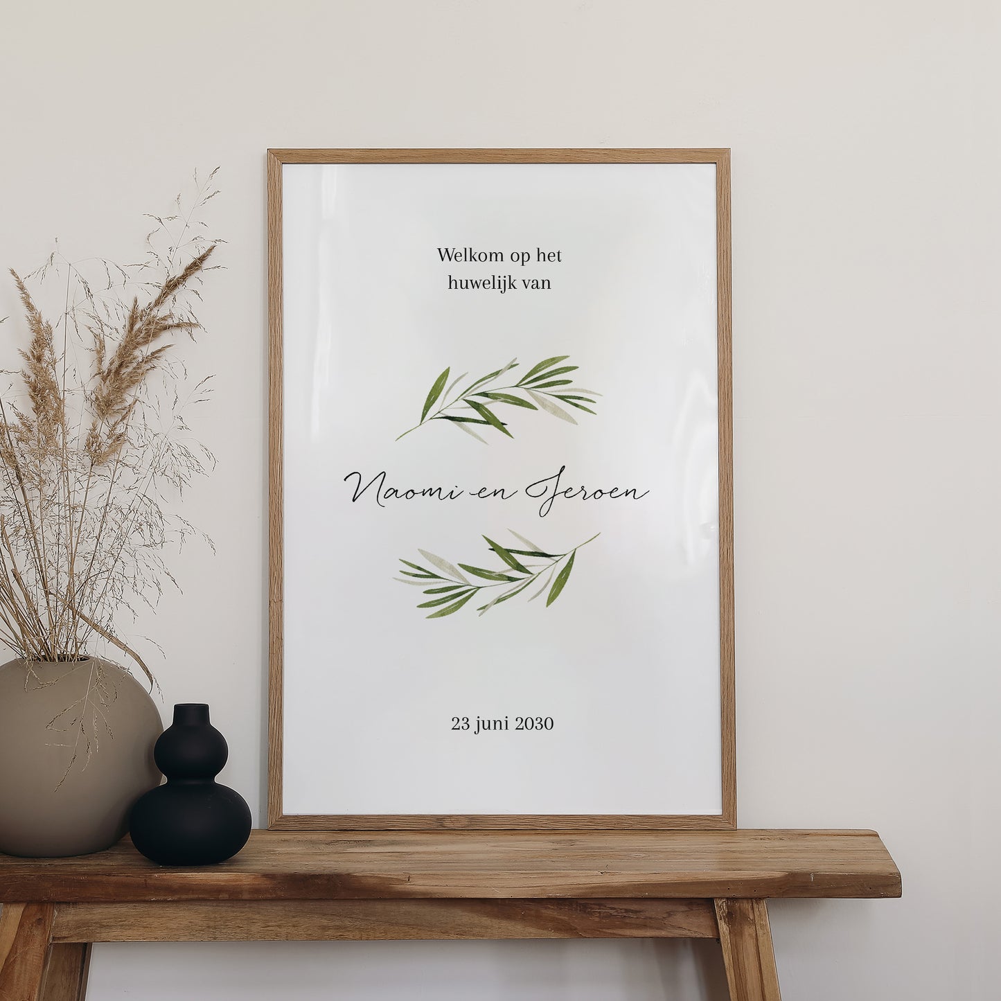 Welkomstbord Huwelijk Portret 60 x 90 cm olijftak III foto N° 2