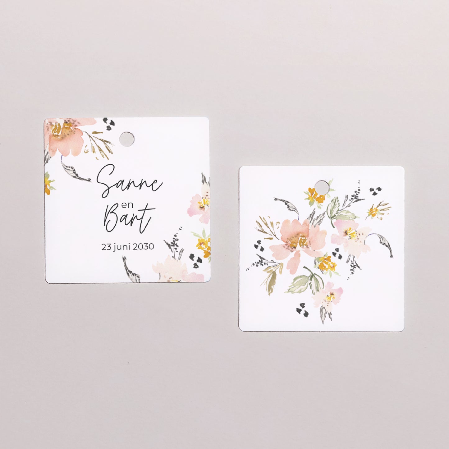 Cadeaulabel Huwelijk Vierkant bloemen pop II foto N° 1