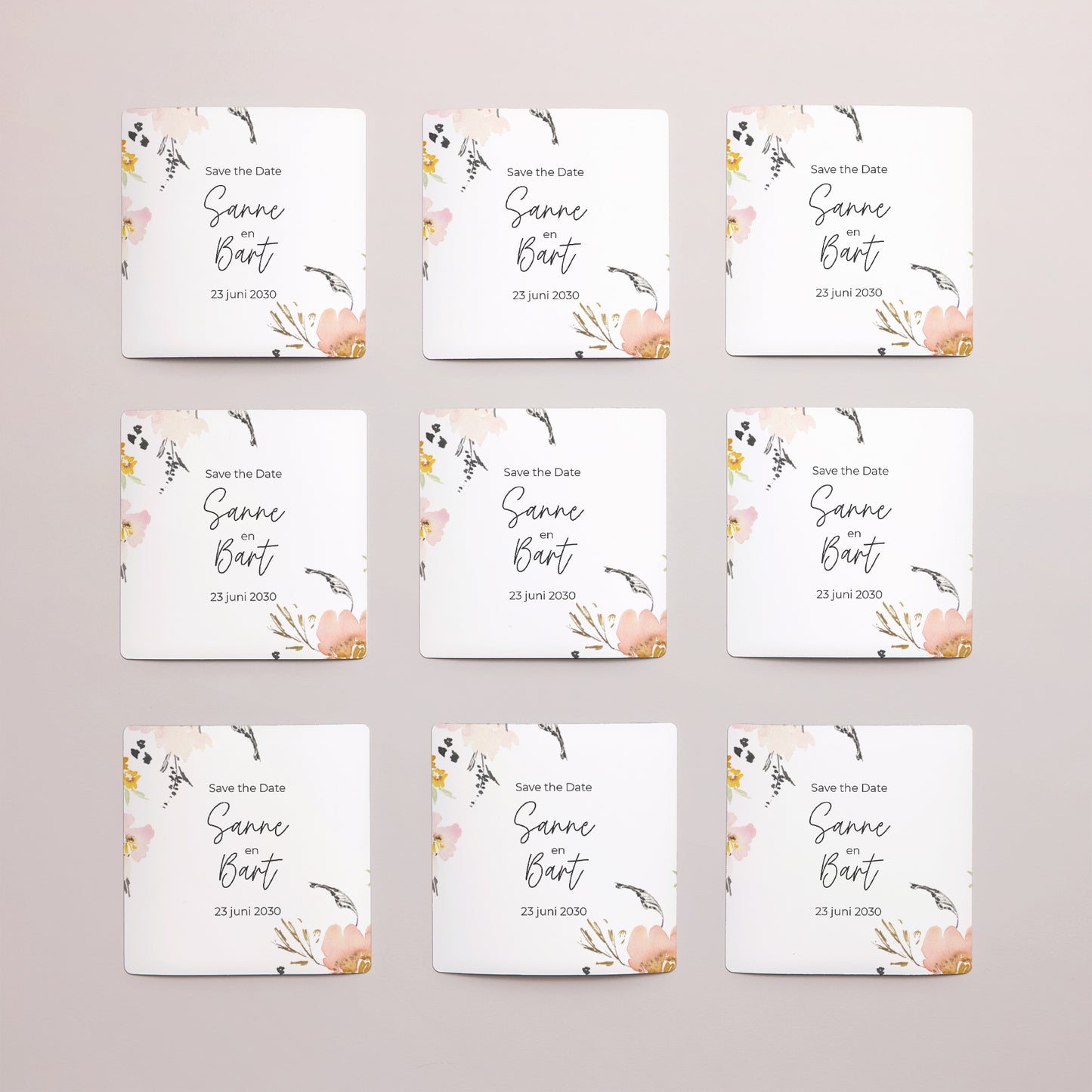 Save the date kaart Huwelijk Set van 9, magnetisch. bloemen pop II foto N° 3
