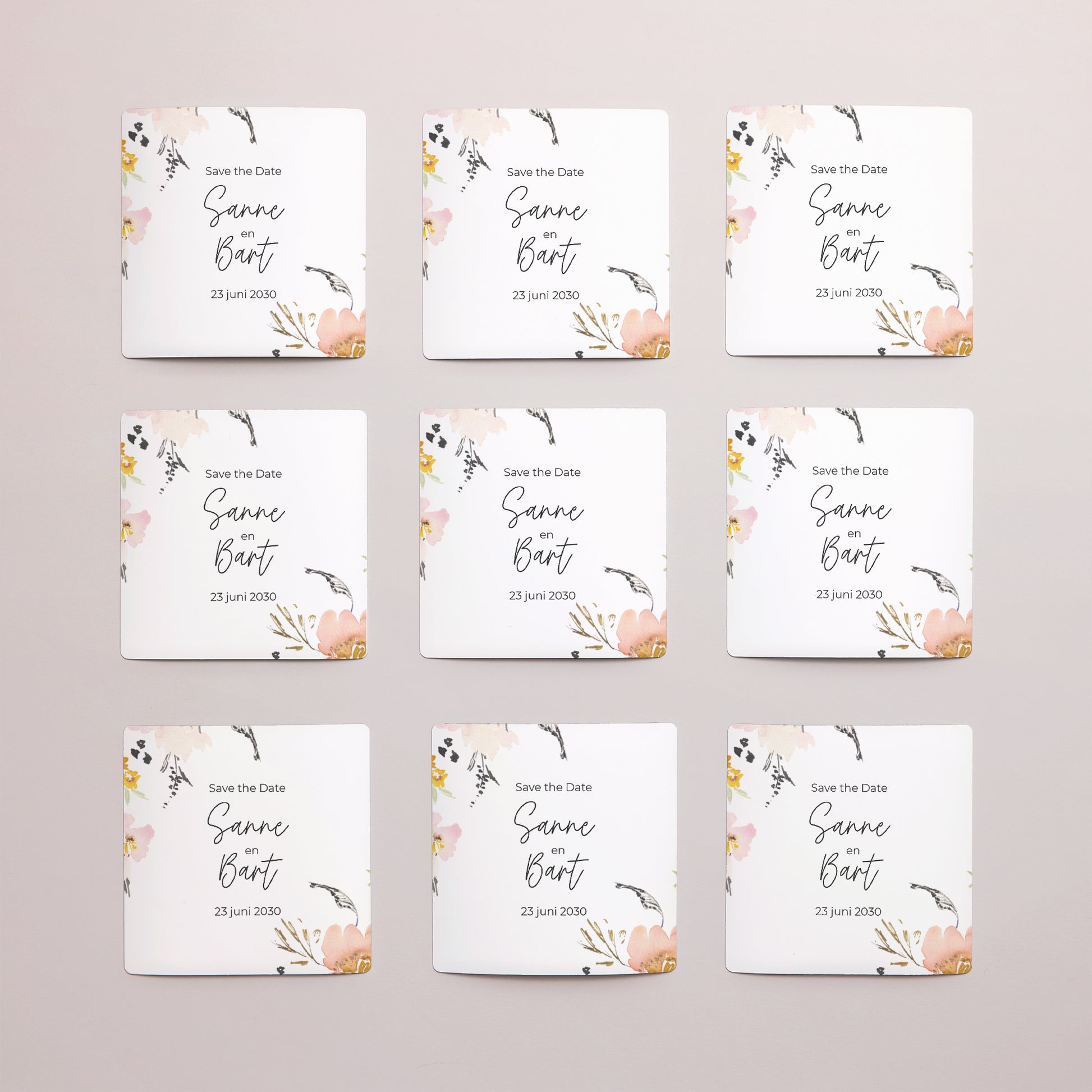 Save the date kaart Huwelijk Set van 9, magnetisch. bloemen pop II foto N° 3