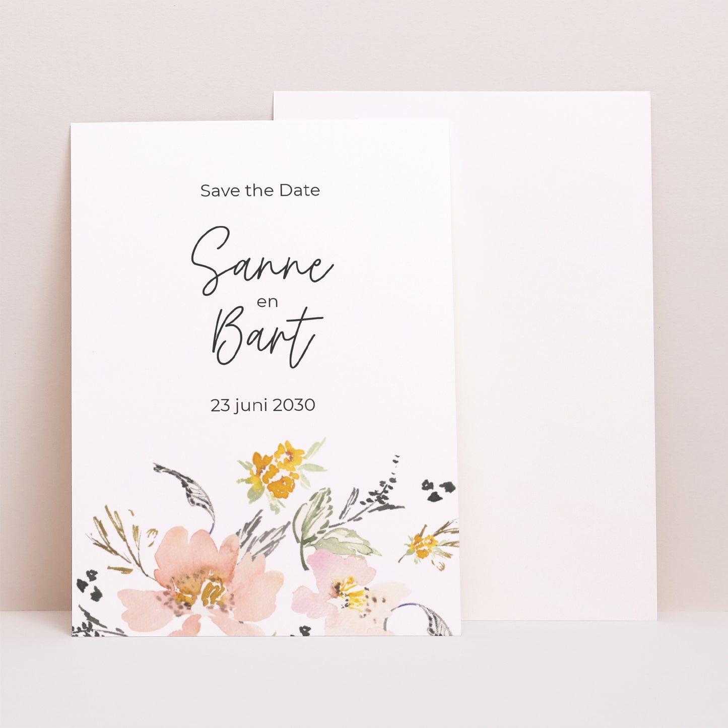 Save the date kaart Huwelijk Portret bloemen pop II foto N° 1