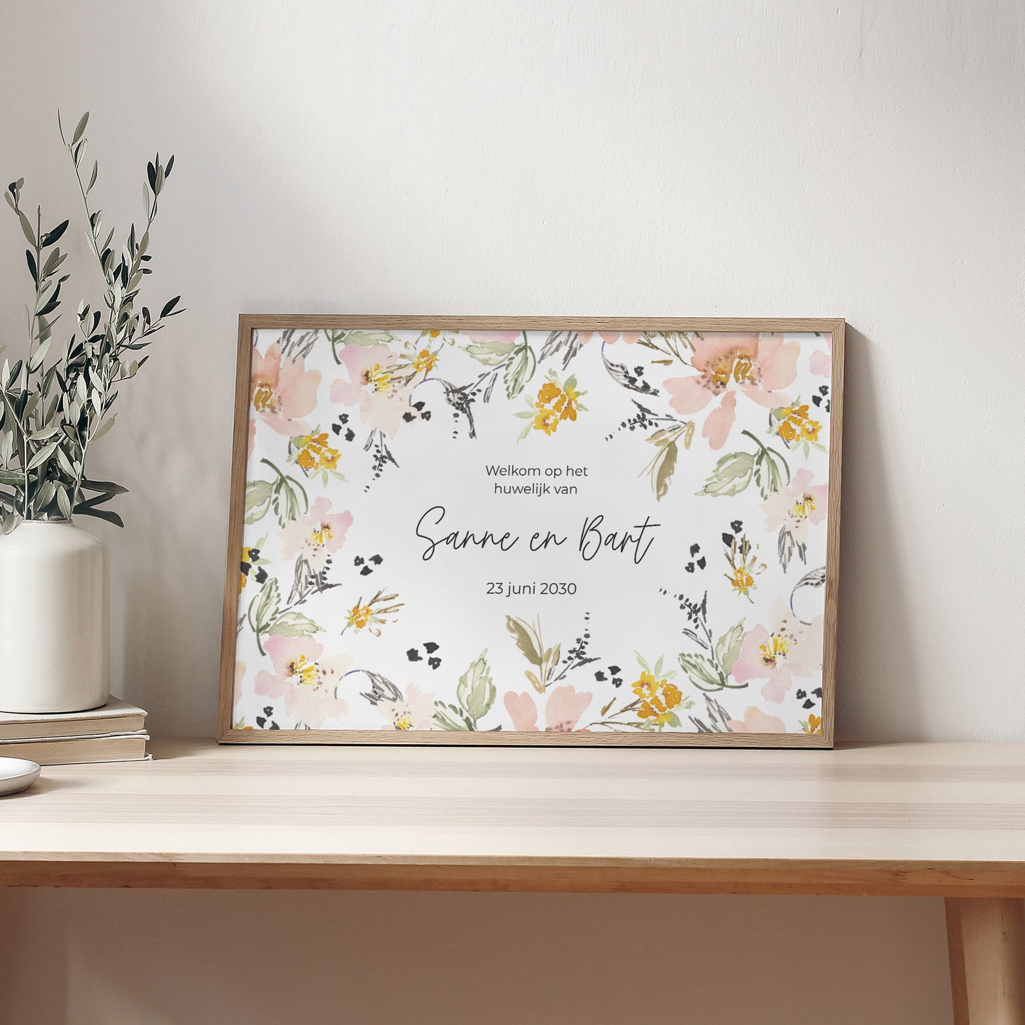 Welkomstbord Huwelijk Landschap 90 x 60 cm bloemen pop II foto N° 2