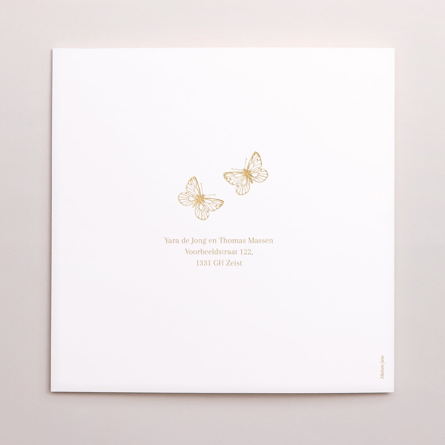Uitnodigingskaart Huwelijk Dubbele vierkante vouw Gouden herbarium foto N° 3