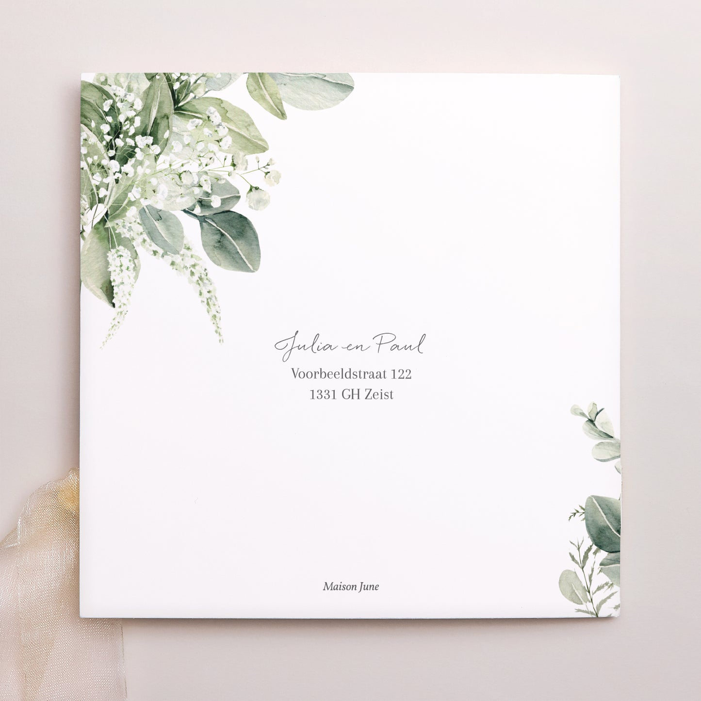 Uitnodigingskaart Huwelijk Vierkante tas, 3 kaarten, label Natuurlijke romantiek foto N° 4