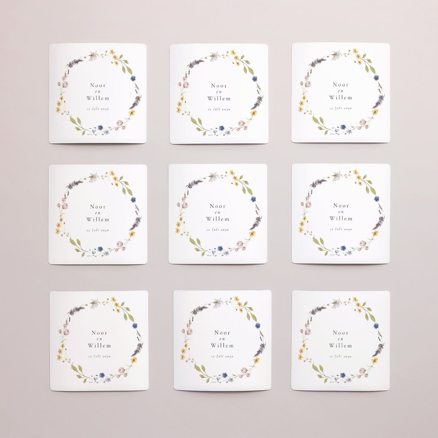 Save the date kaart Huwelijk Set van 9, magnetisch. Bloemenkrans in landelijke stijl foto N° 3