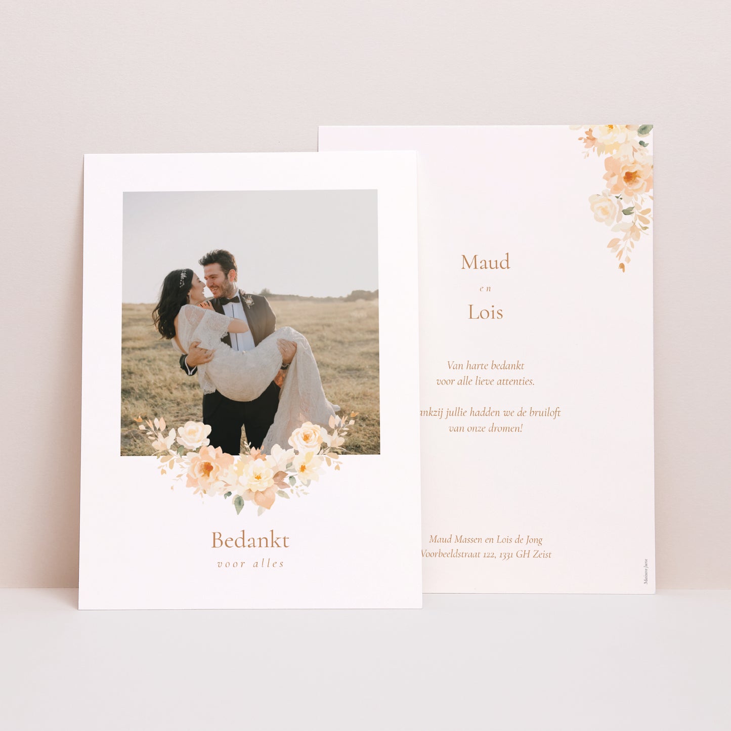 Bedankkaart Huwelijk Buidel met bloemen foto N° 1