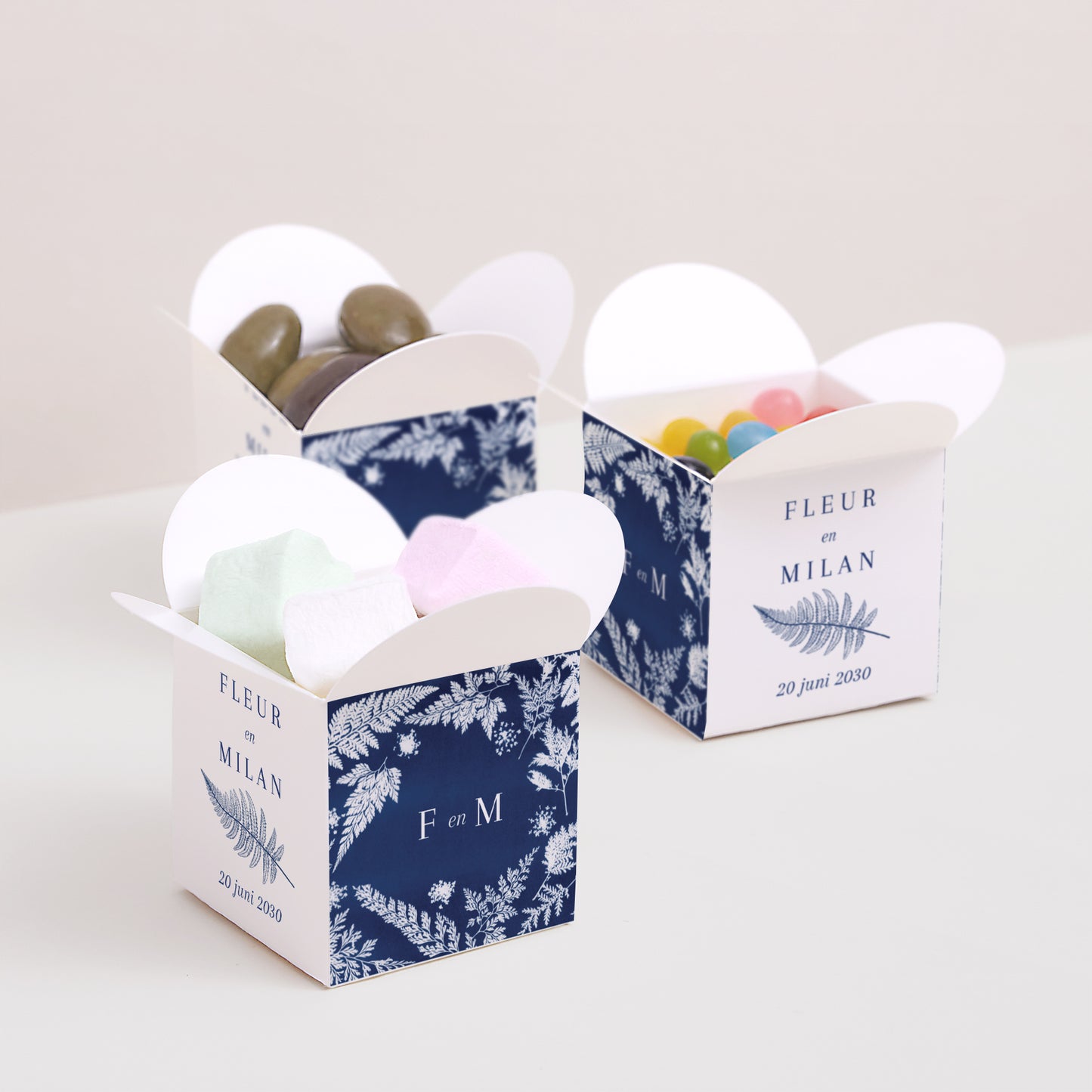 Doosje voor suikerbonen Huwelijk Vlinderklep opening Cyanotype II foto N° 3