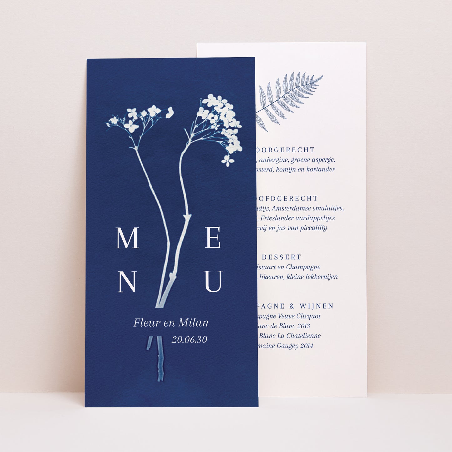 Menukaart Huwelijk Panoramisch portret Cyanotype II foto N° 1