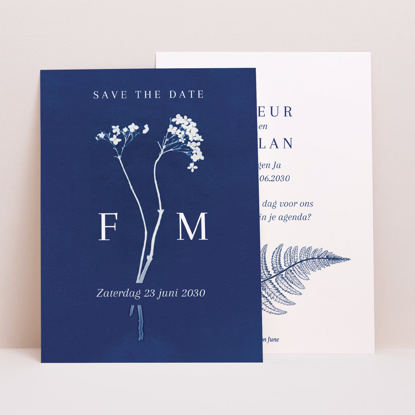 Save the date kaart Huwelijk Portret Cyanotype II foto N° 1