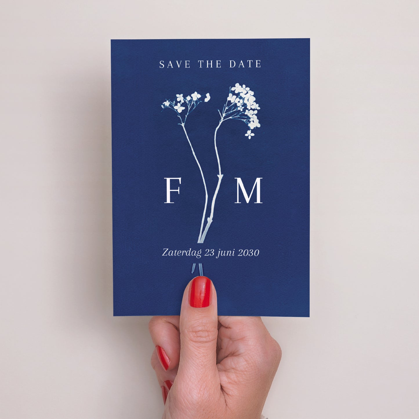 Save the date kaart Huwelijk Portret Cyanotype II foto N° 2