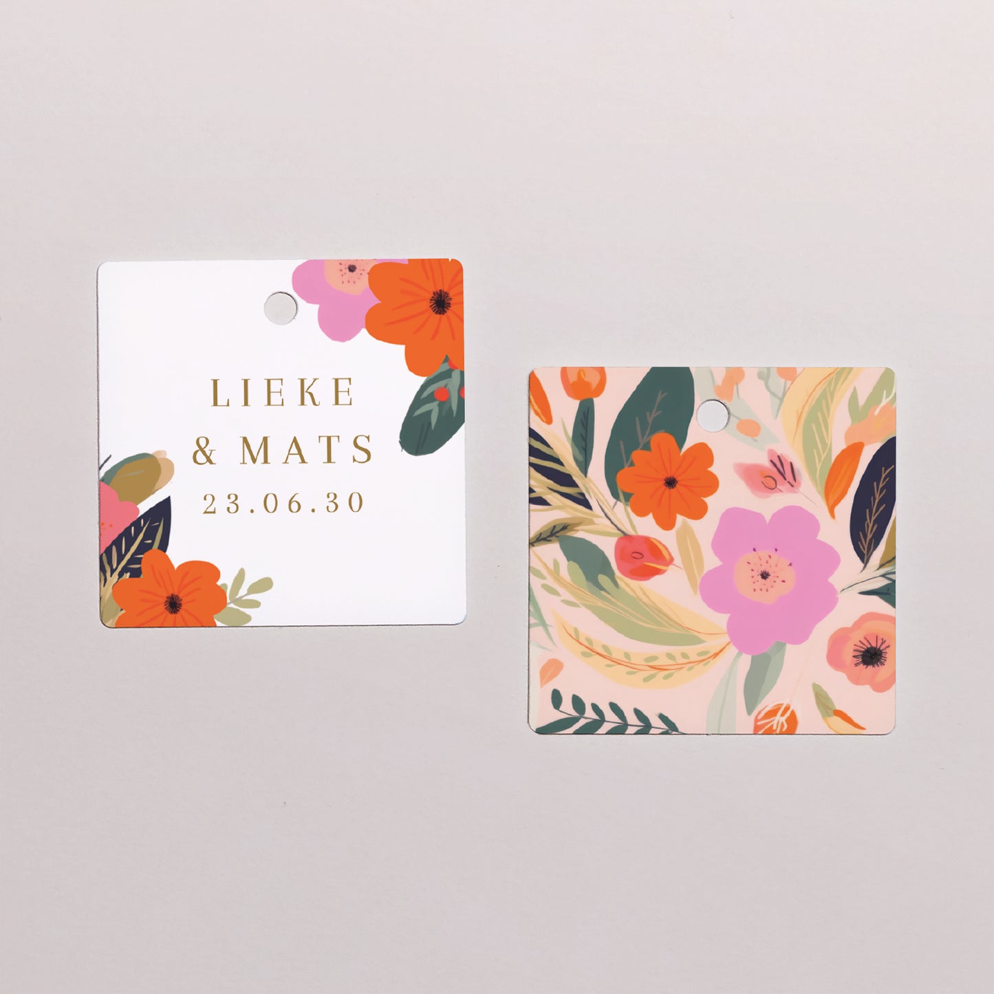 Doosje voor suikerbonen Huwelijk bal met vierkante label Farandole van bloemen foto N° 3