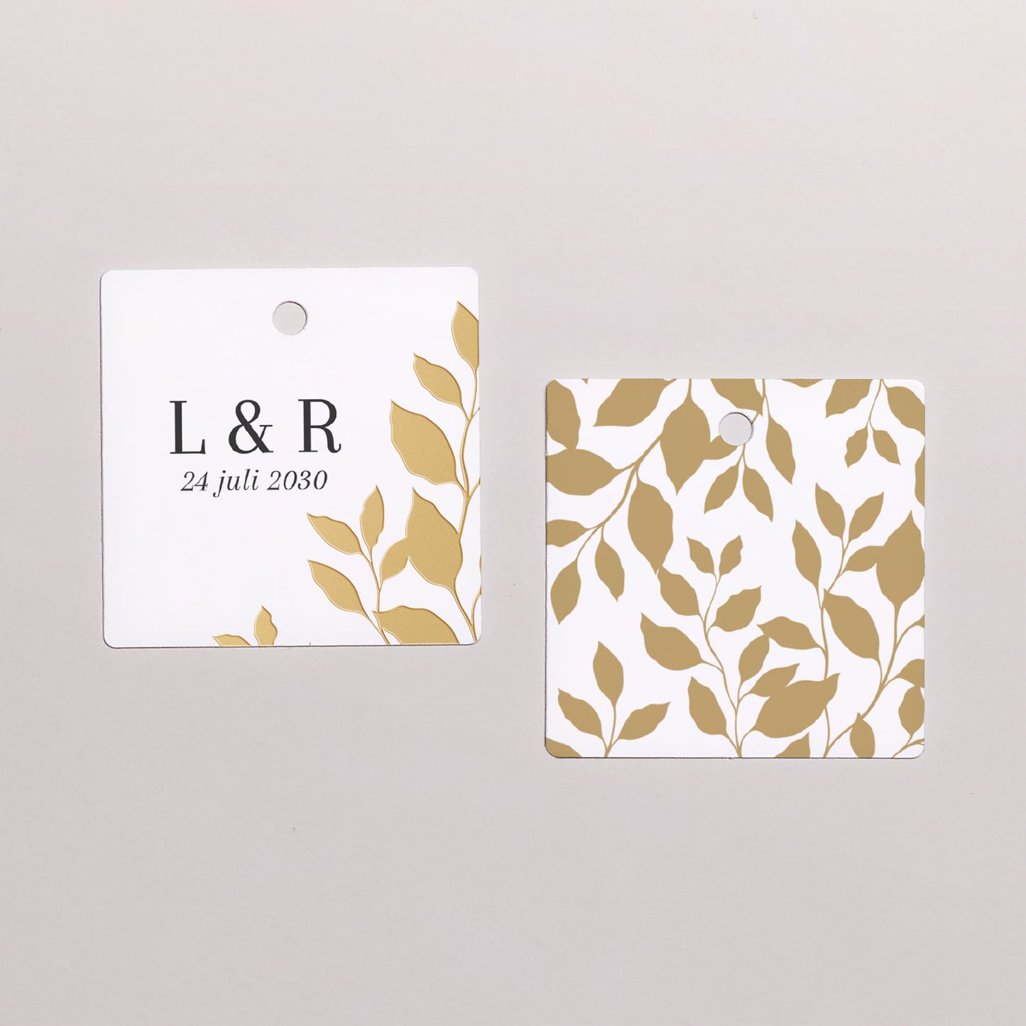 Cadeaulabel Huwelijk Vierkant gouden bladeren foto N° 1