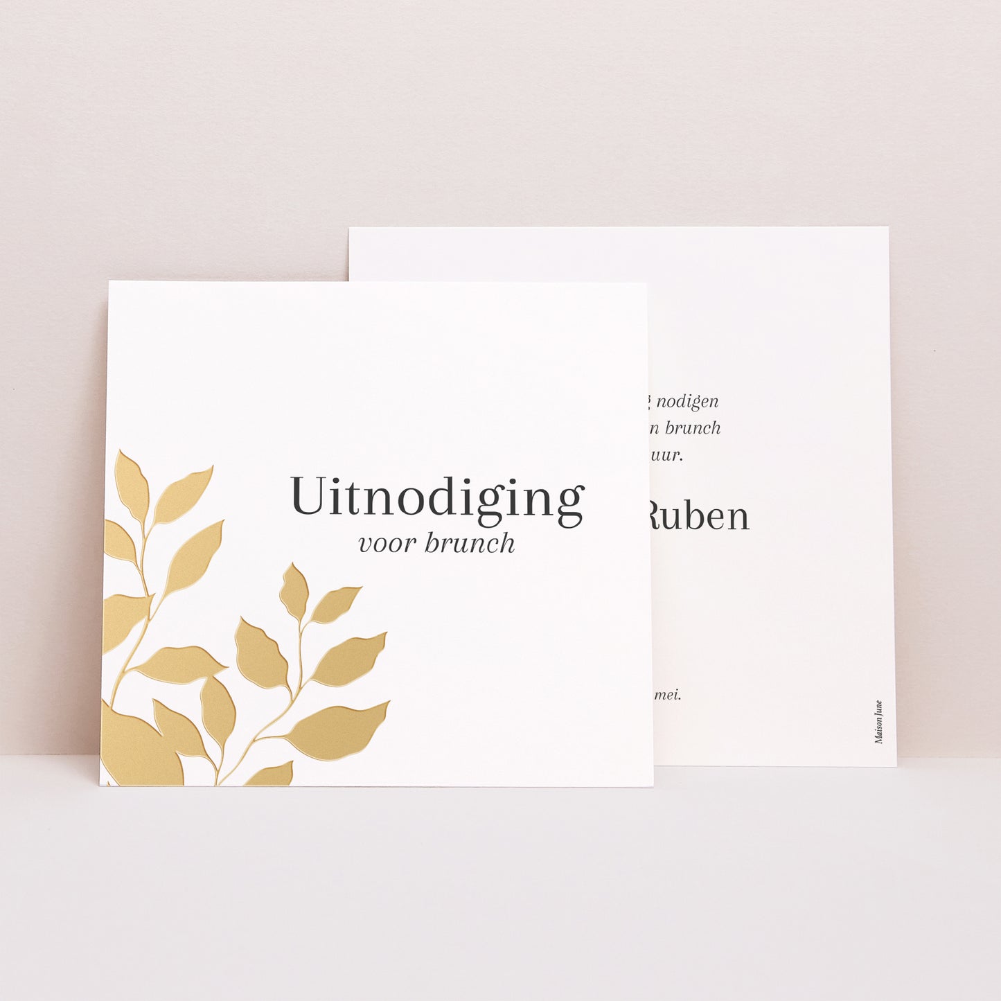 Uitnodigingen Huwelijk Vierkant gouden bladeren foto N° 1