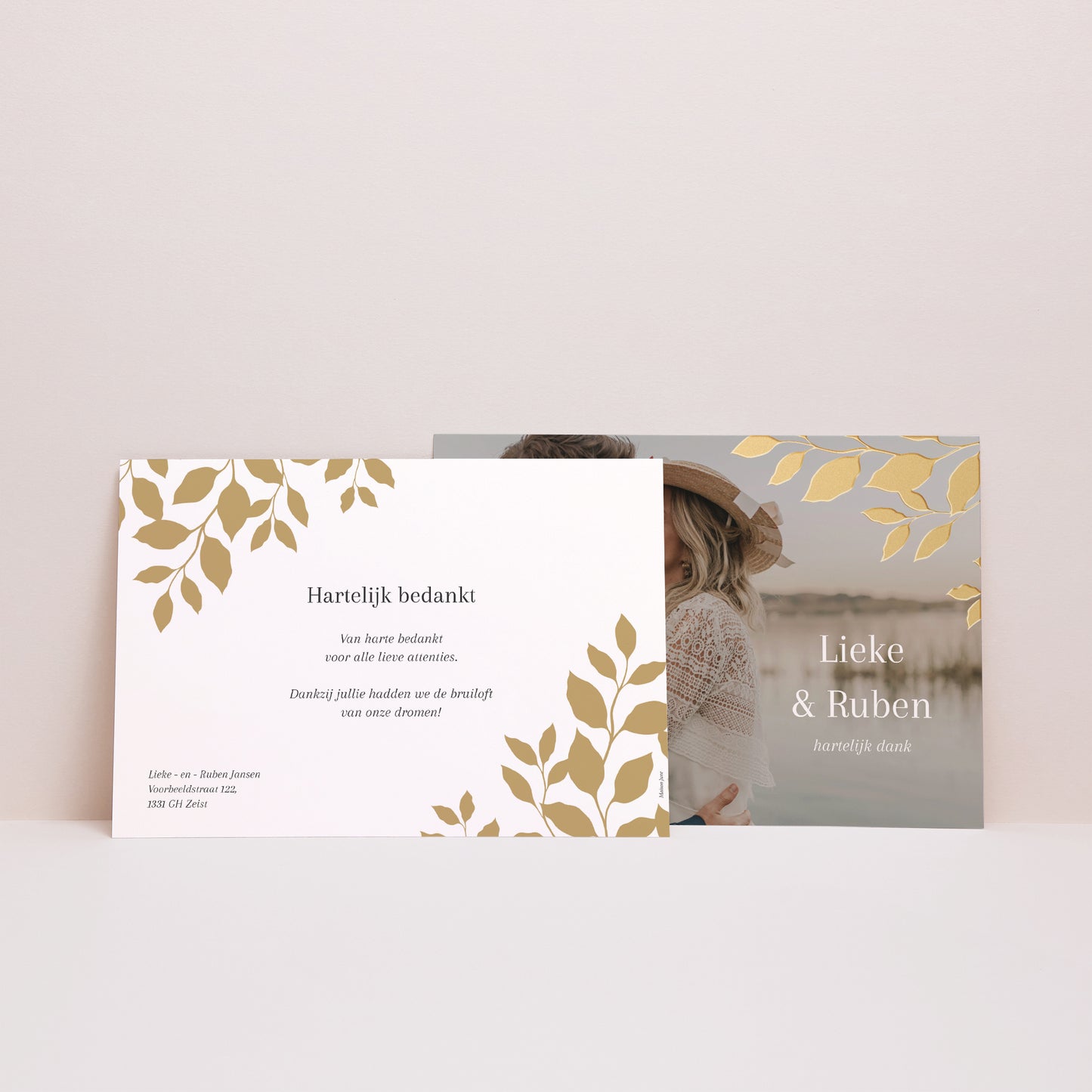 Bedankkaart Huwelijk Landschap gouden bladeren foto N° 3