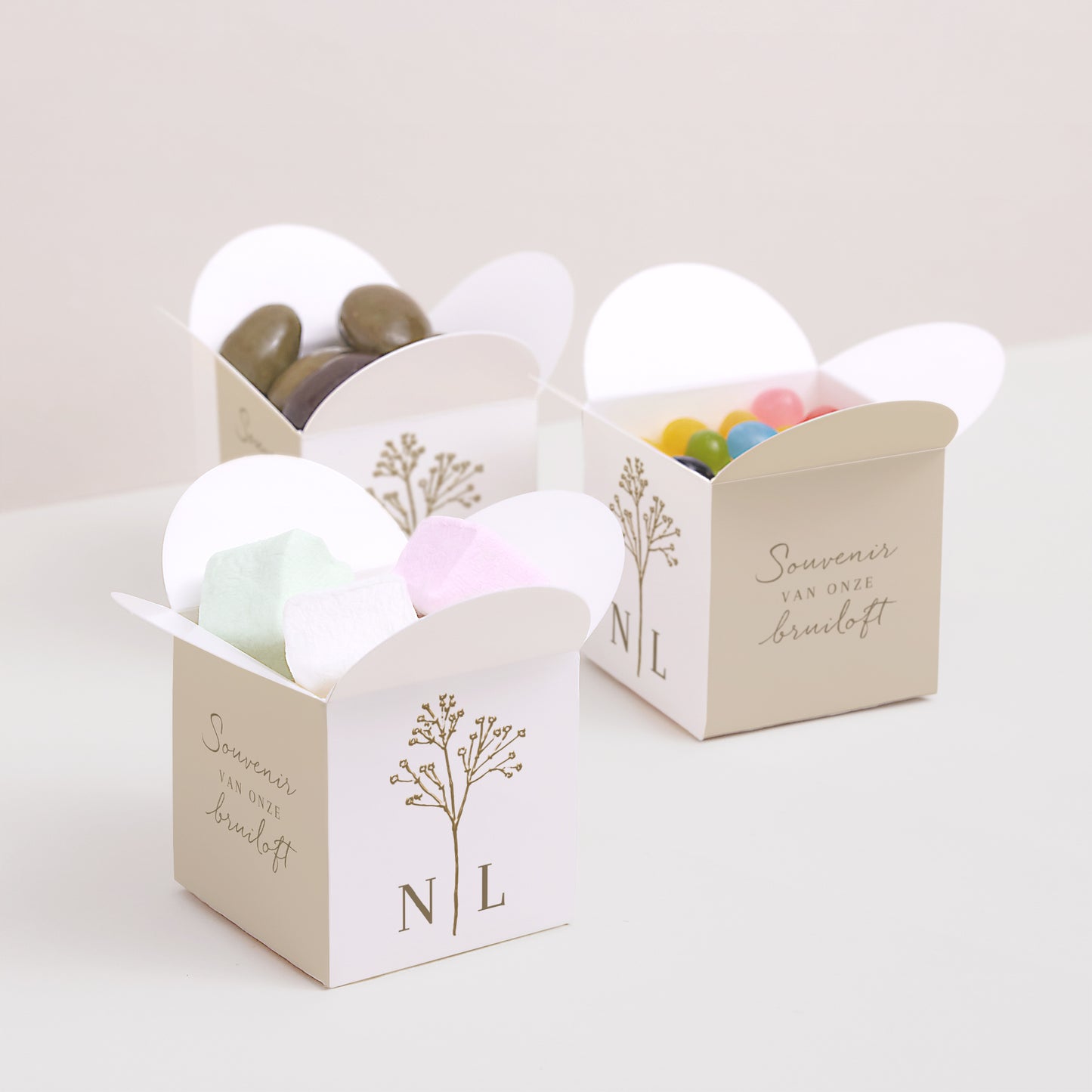 Doosje voor suikerbonen Huwelijk Vlinderklep opening Elegante gypsophile foto N° 3