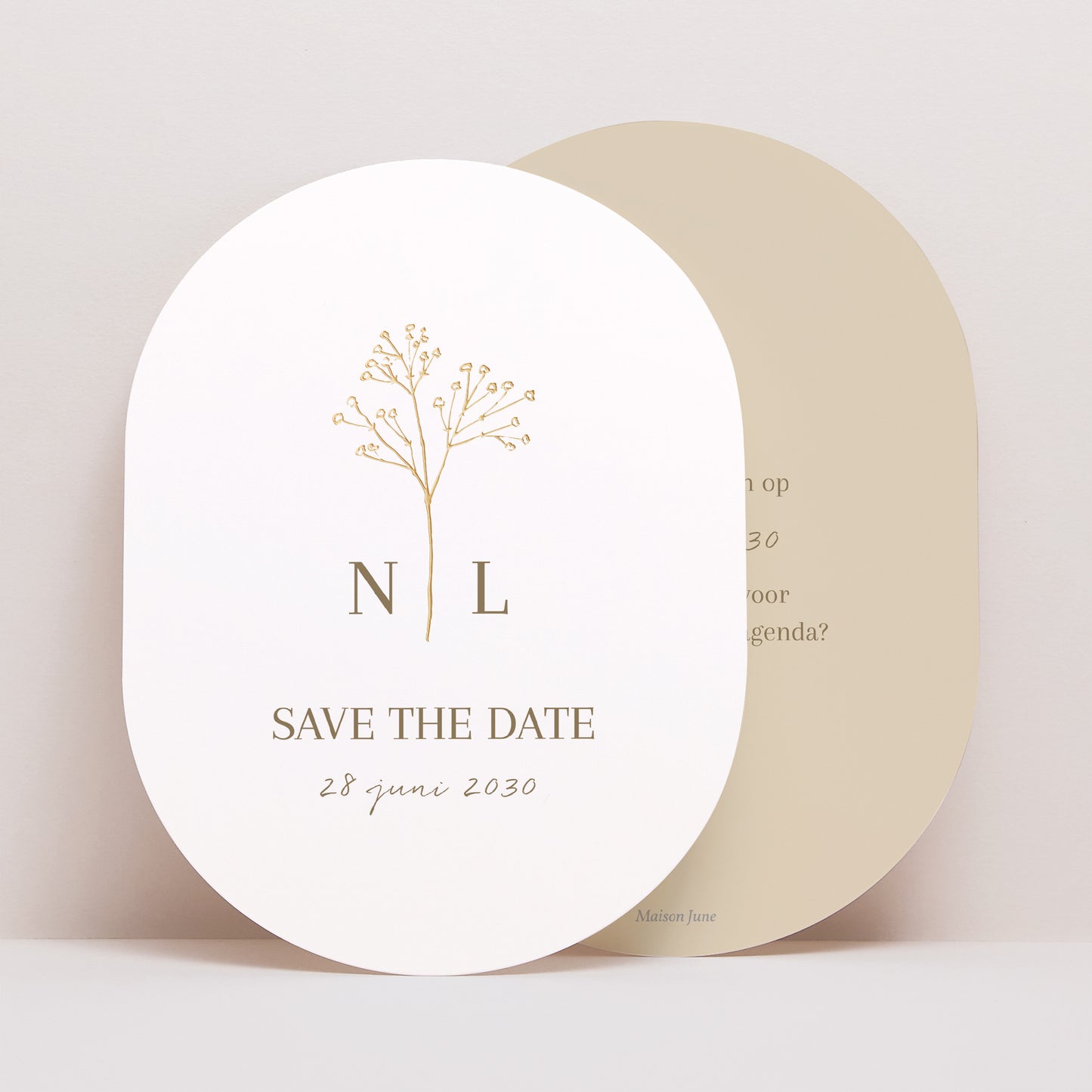 Save the date kaart Huwelijk Ovaal Elegante gypsophile foto N° 1