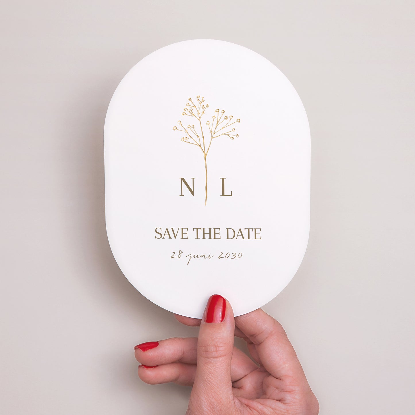 Save the date kaart Huwelijk Ovaal Elegante gypsophile foto N° 2