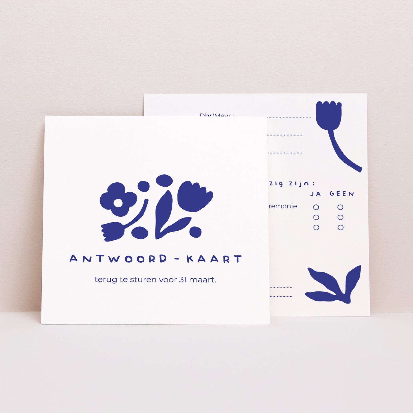 RSVP kaart Huwelijk Vierkant Majorelle blauw foto N° 1