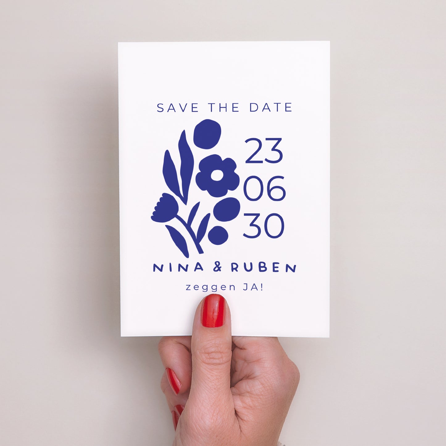 Save the date kaart Huwelijk Portret Majorelle blauw foto N° 2